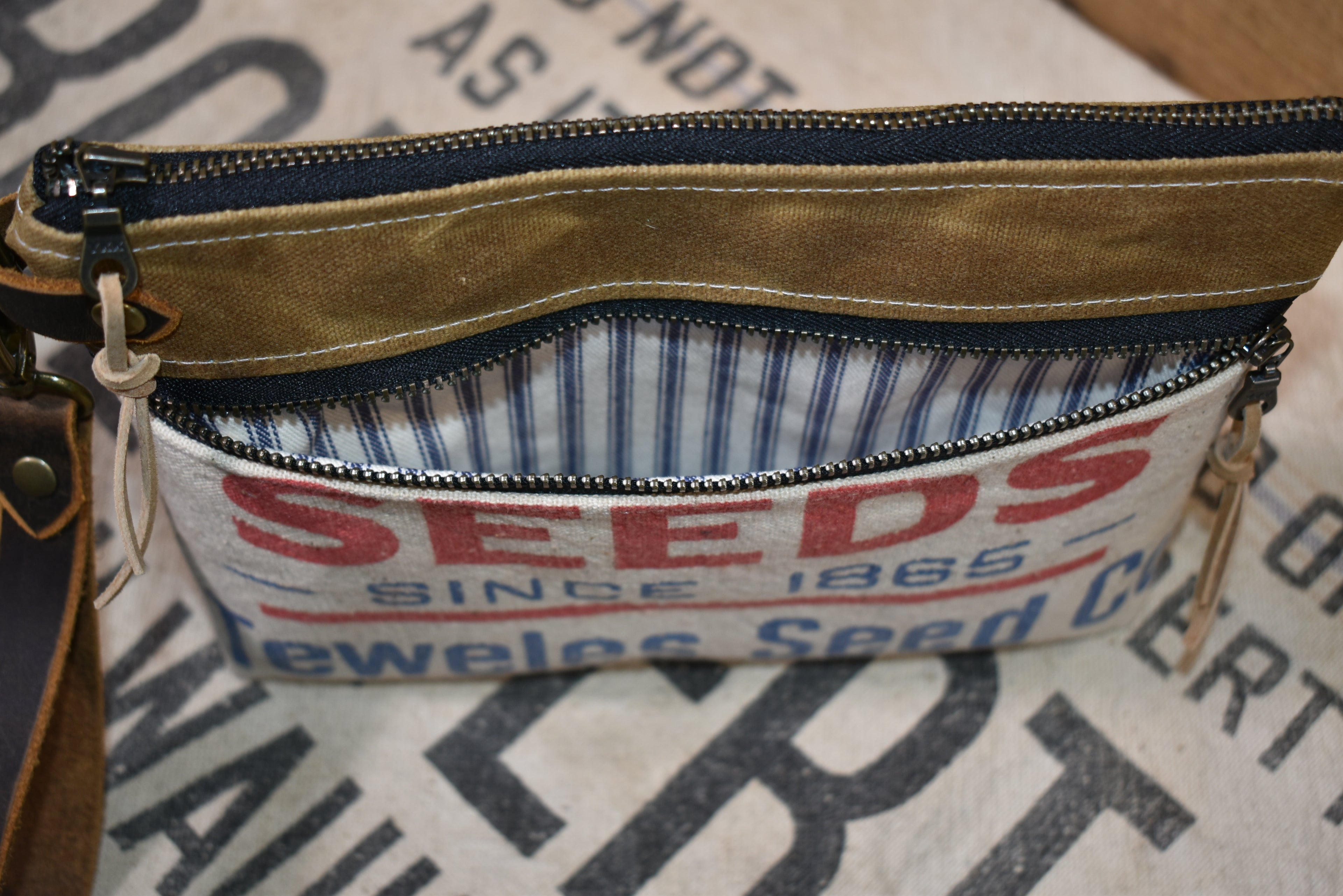 Vintage Badger Seed Sack Wristlet Clutch