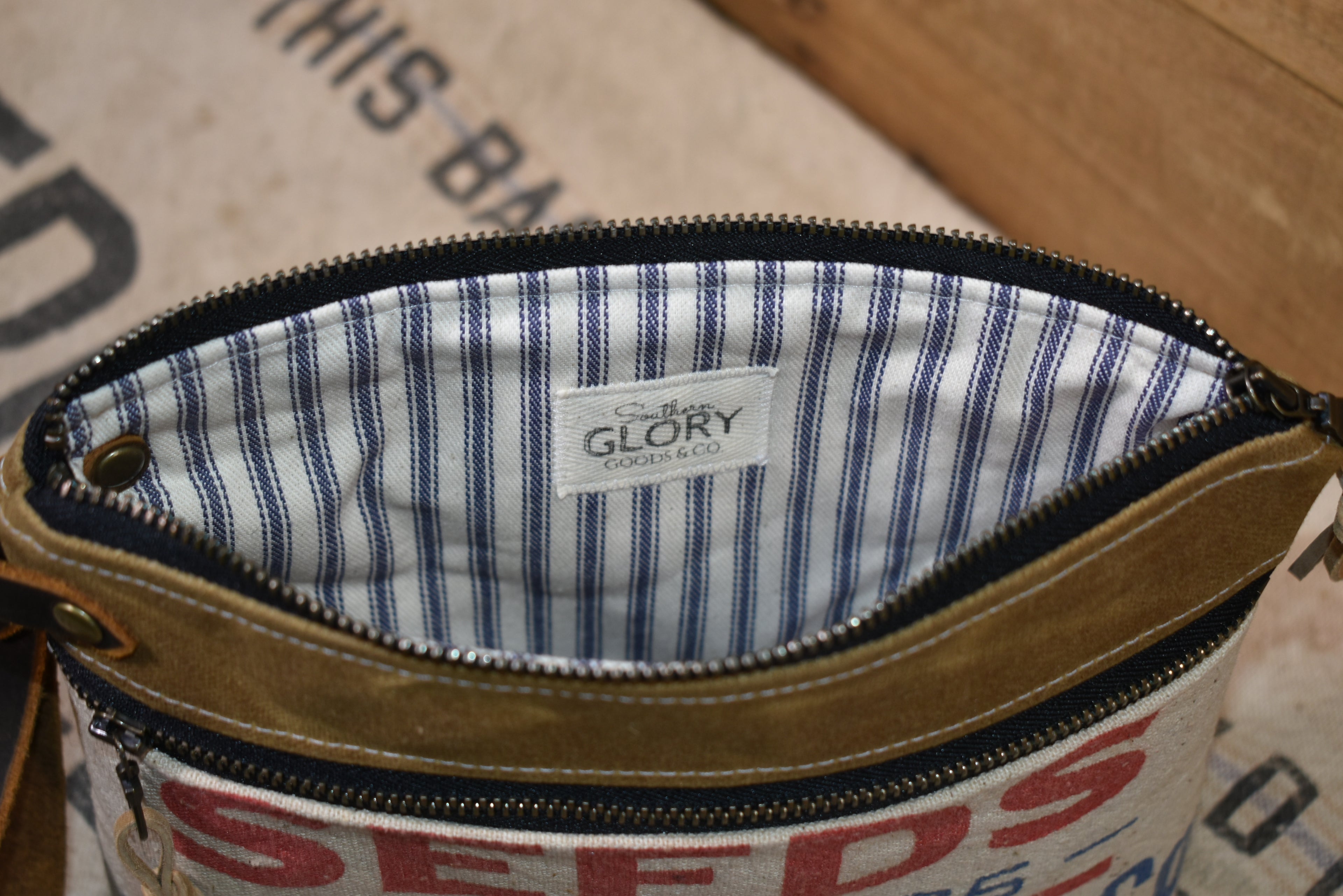 Vintage Badger Seed Sack Wristlet Clutch