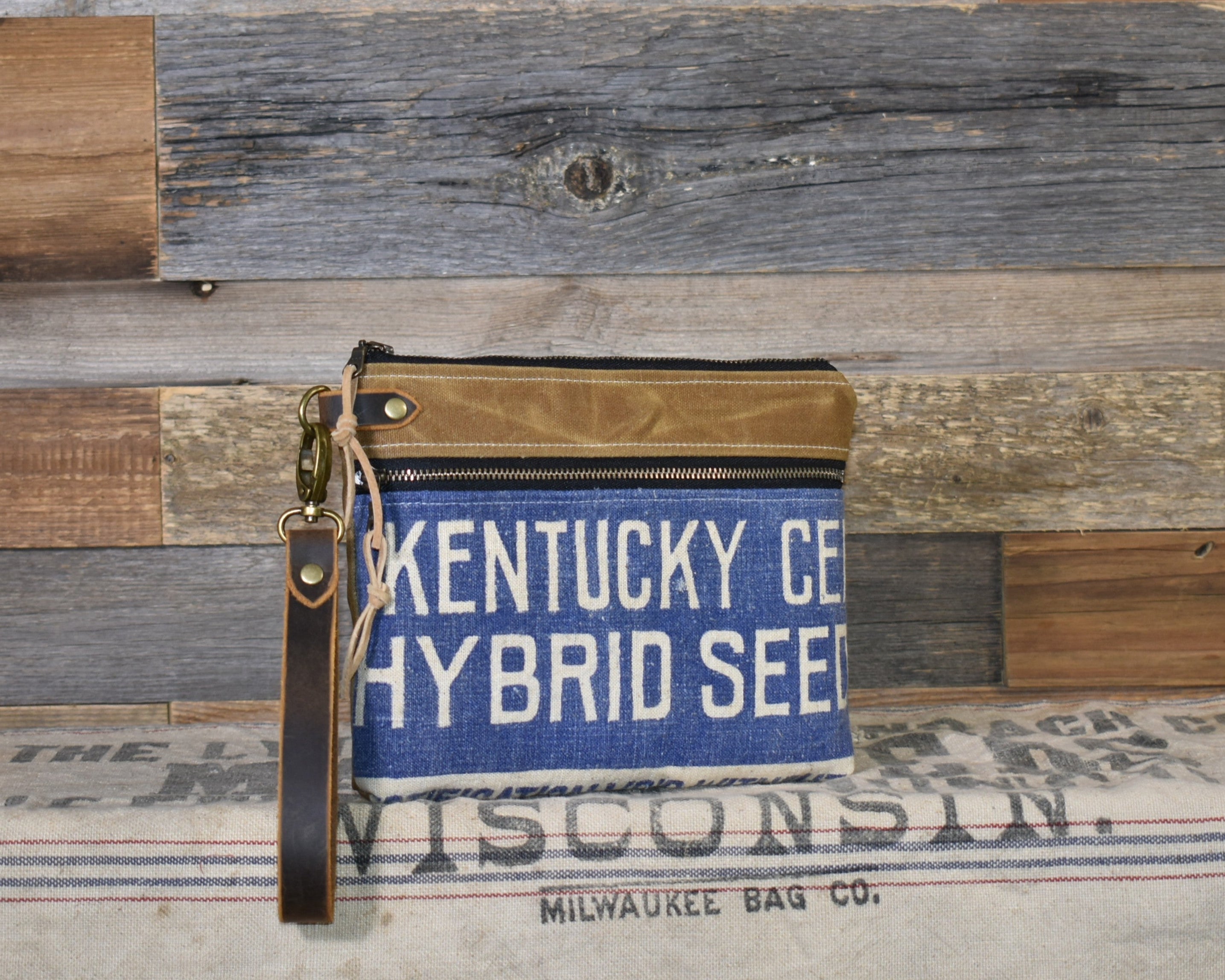 Vintage Berea Hybrid Corn Seed Sack Wristlet Clutch