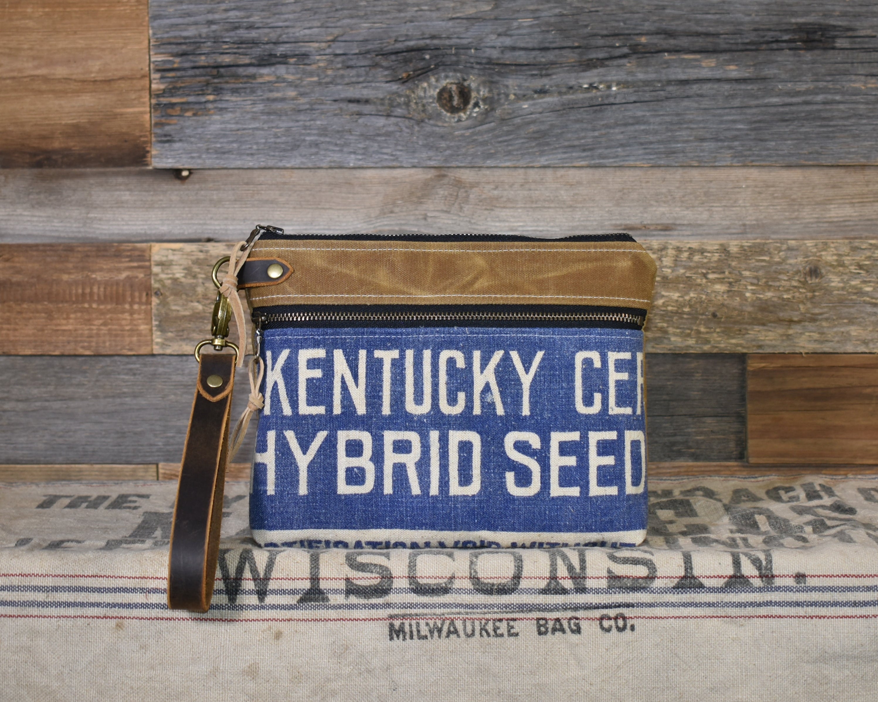 Vintage Berea Hybrid Corn Seed Sack Wristlet Clutch