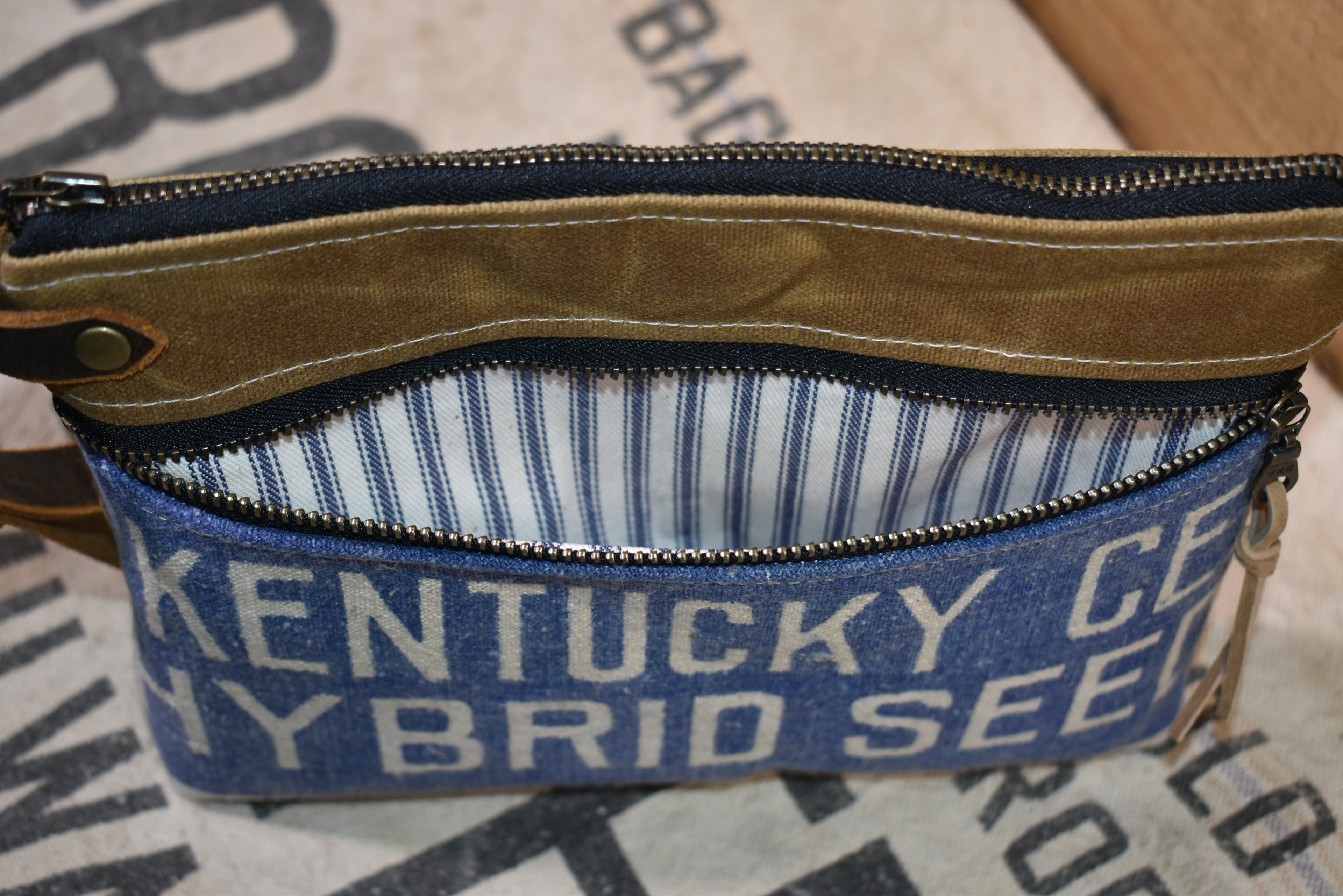 Vintage Berea Hybrid Corn Seed Sack Wristlet Clutch