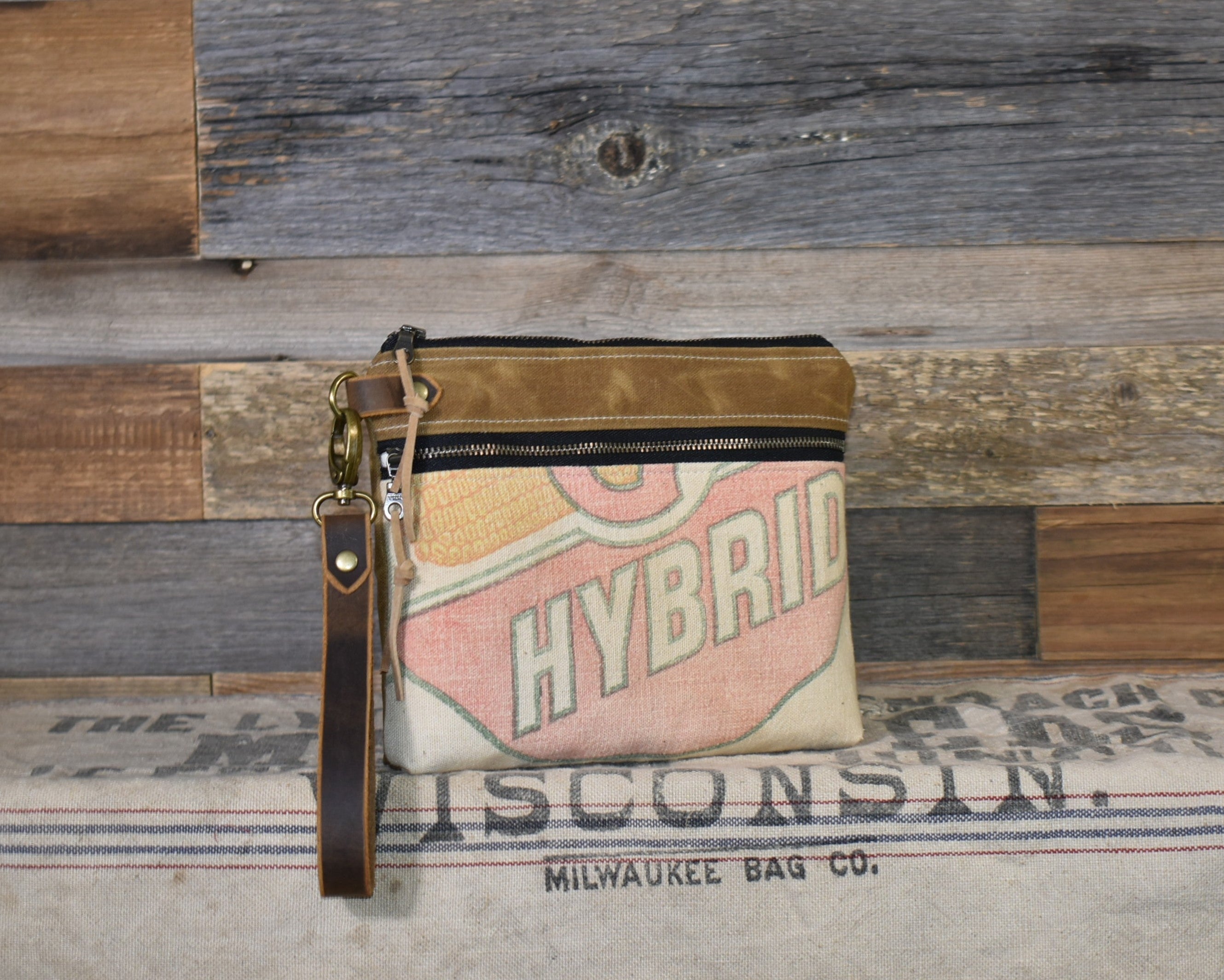 Vintage Funk's G Hybrid Corn Seed Sack Wristlet Clutch