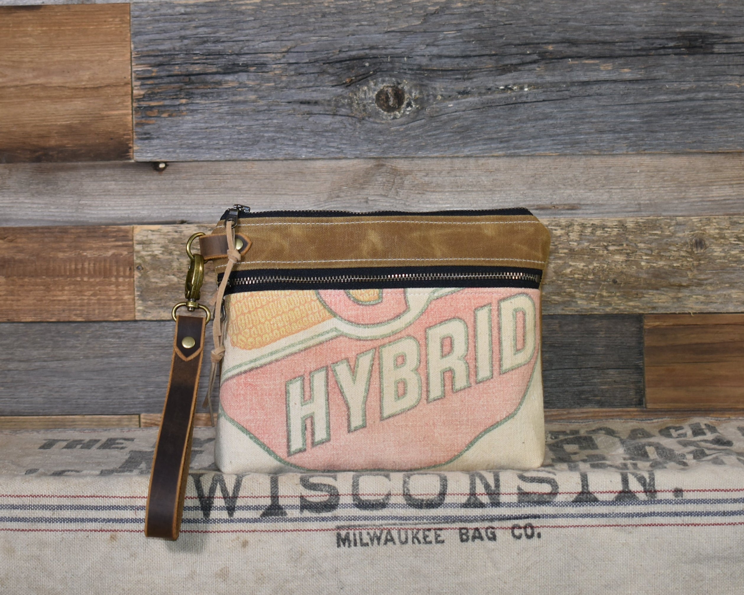 Vintage Funk's G Hybrid Corn Seed Sack Wristlet Clutch