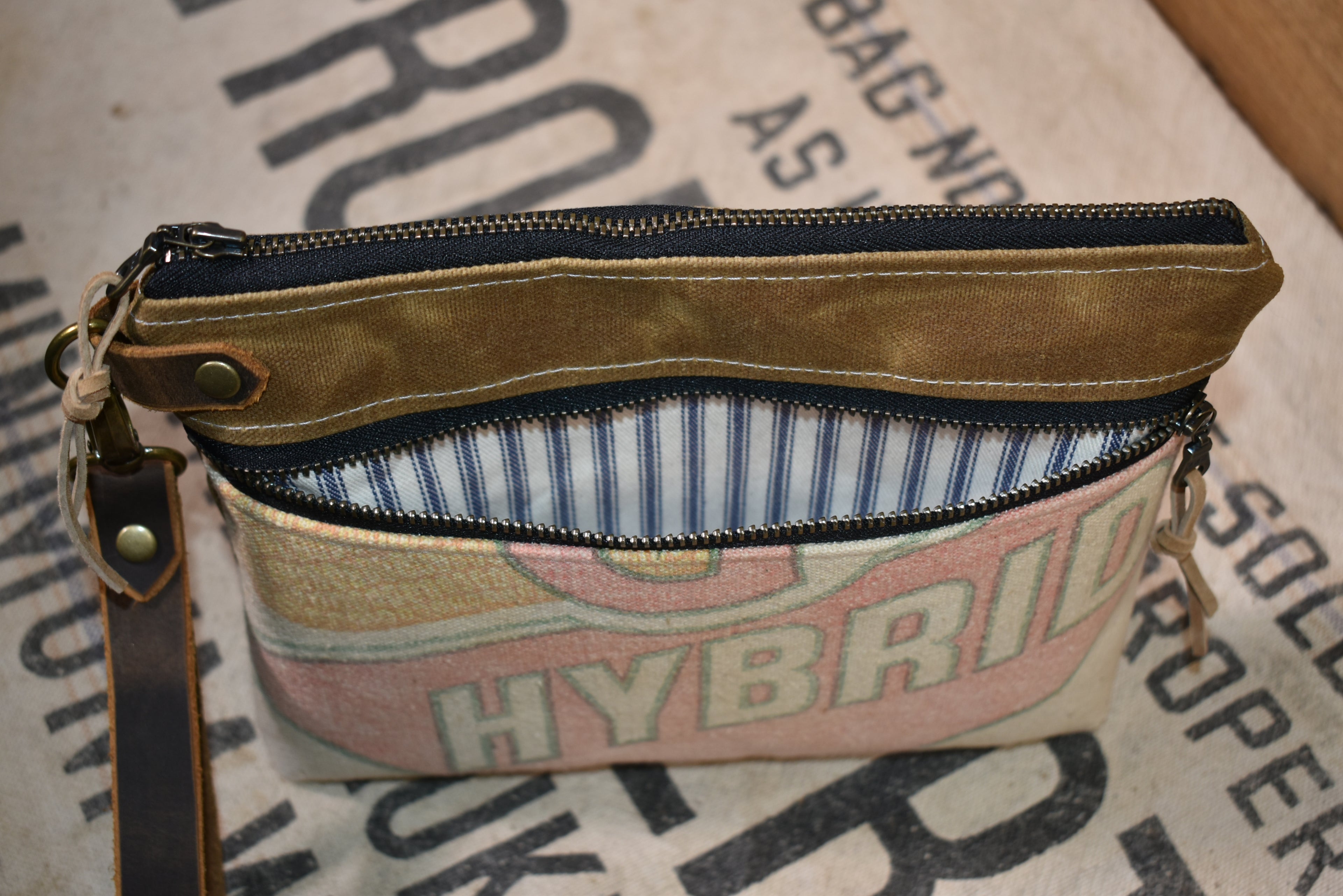 Vintage Funk's G Hybrid Corn Seed Sack Wristlet Clutch