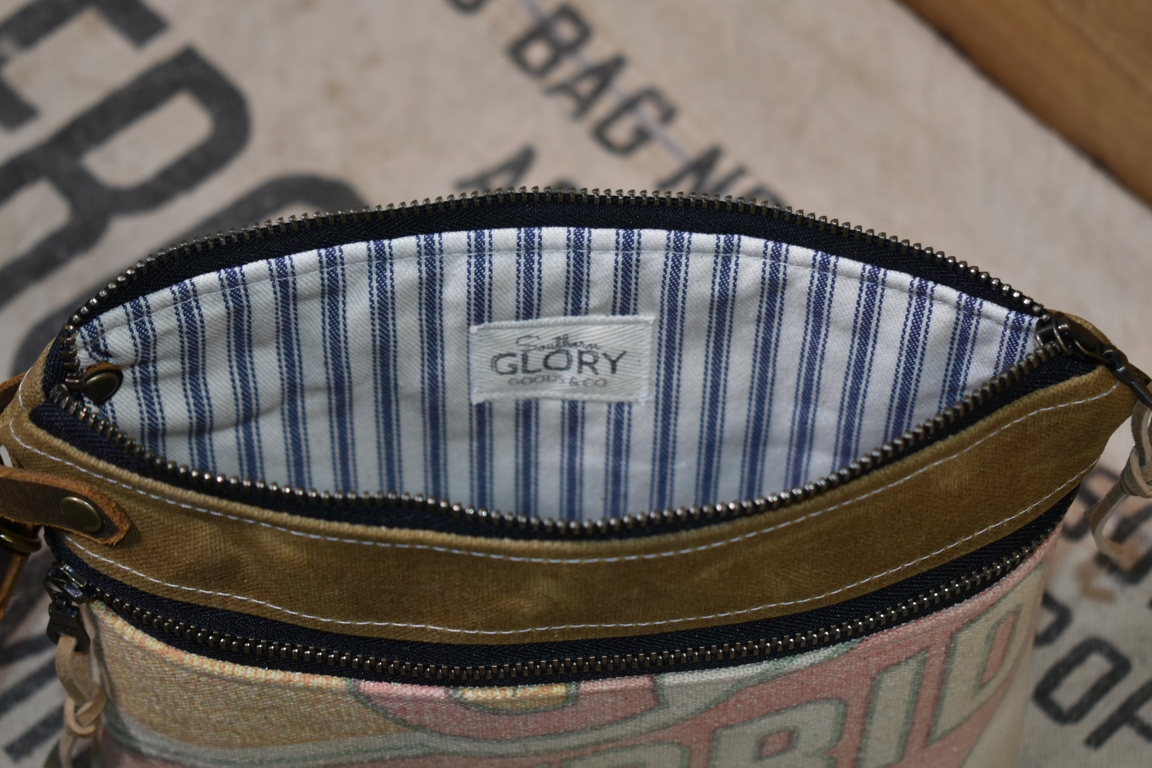 Vintage Funk's G Hybrid Corn Seed Sack Wristlet Clutch