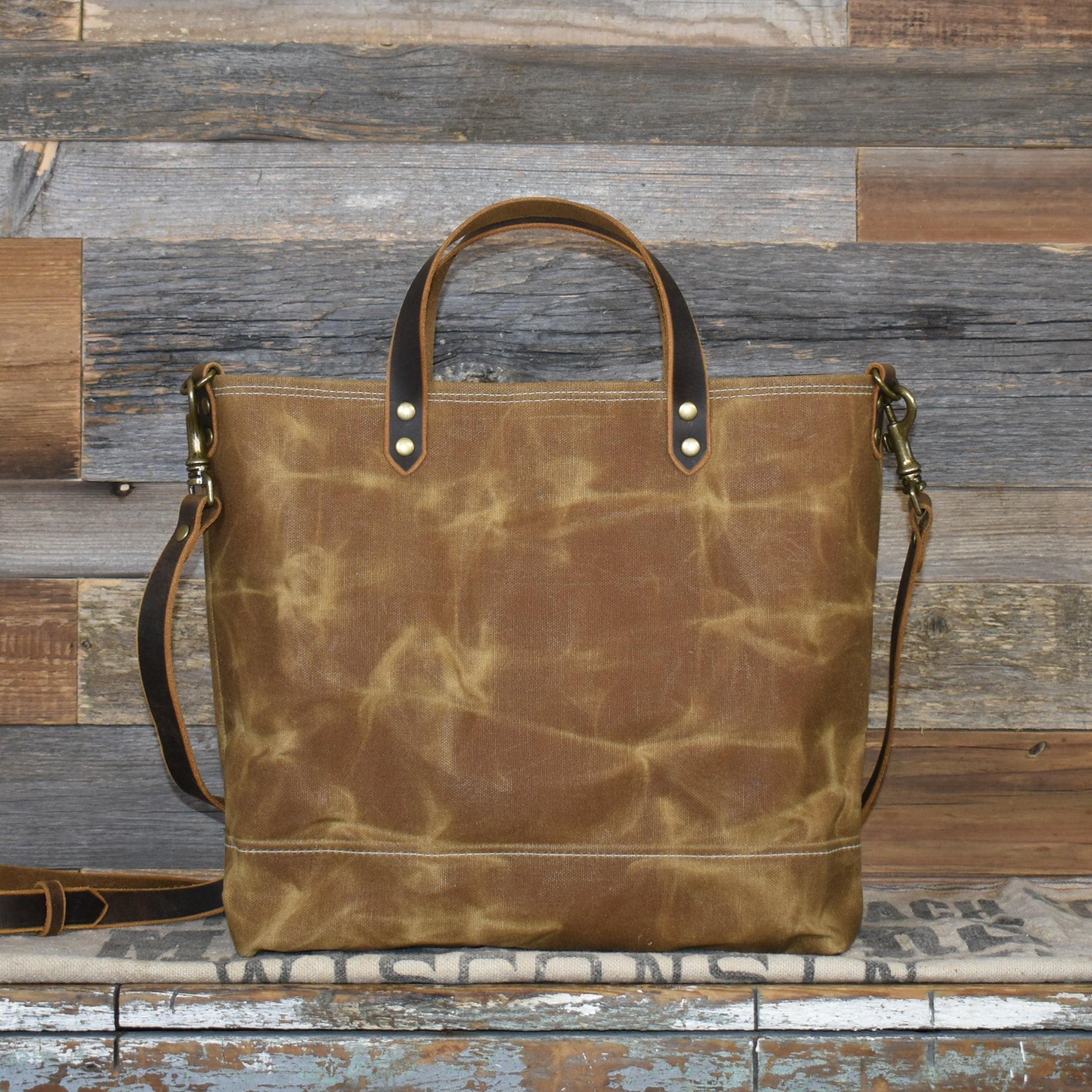Antique Royal River Seamless Grain Sack + Grandmother's Flower Garden Quilt + Waxed Canvas Tote