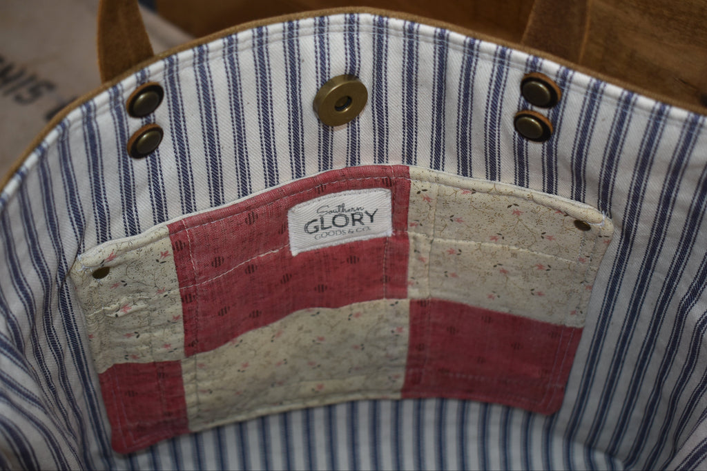 Antique Royal River Seamless Grain Sack + Grandmother's Flower Garden Quilt + Waxed Canvas Tote