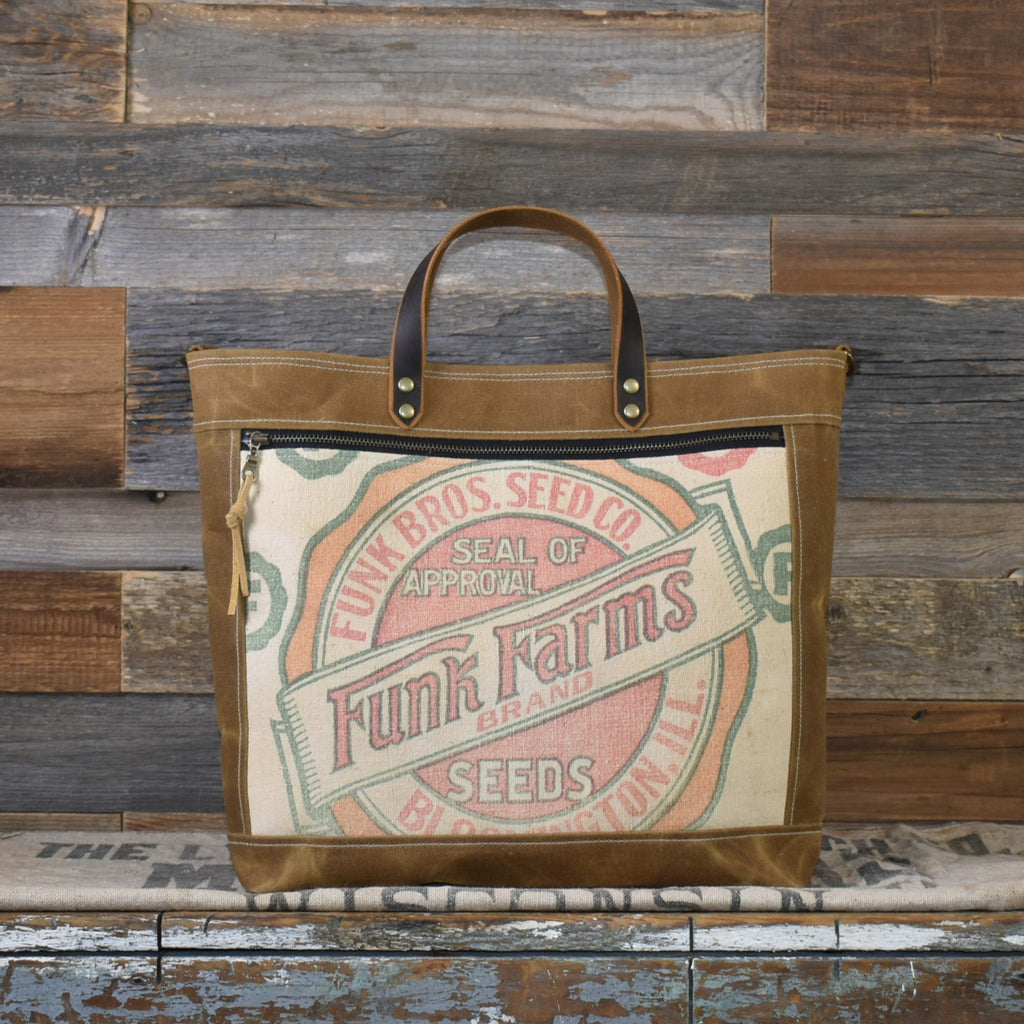 Vintage Funk Farms Seed Sack + Waxed Canvas Tote