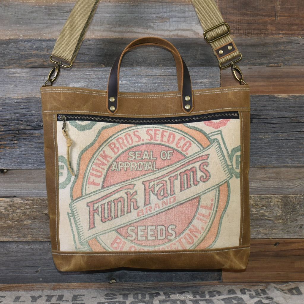 Vintage Funk Farms Seed Sack + Waxed Canvas Tote