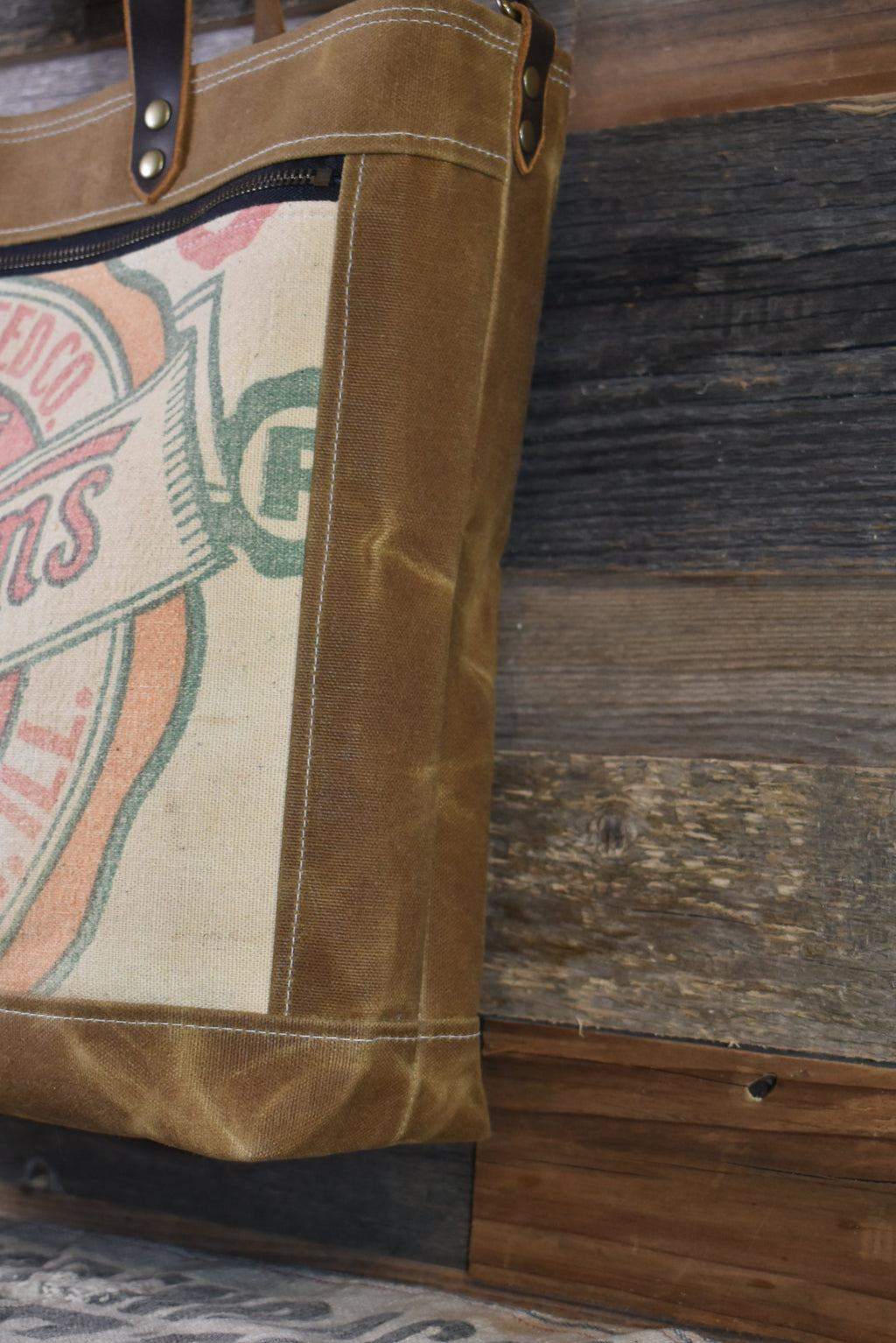 Vintage Funk Farms Seed Sack + Waxed Canvas Tote