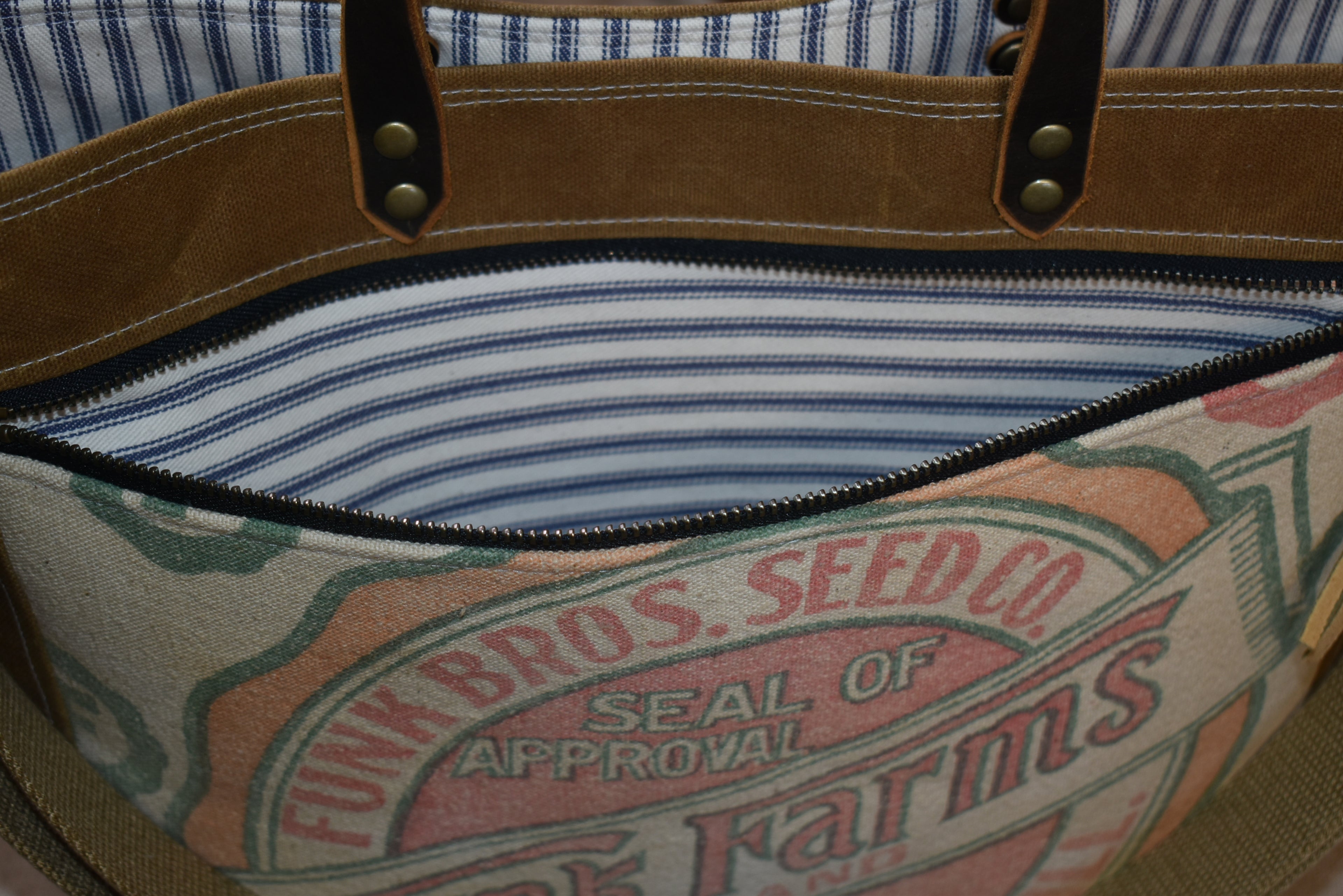Vintage Funk Farms Seed Sack + Waxed Canvas Tote
