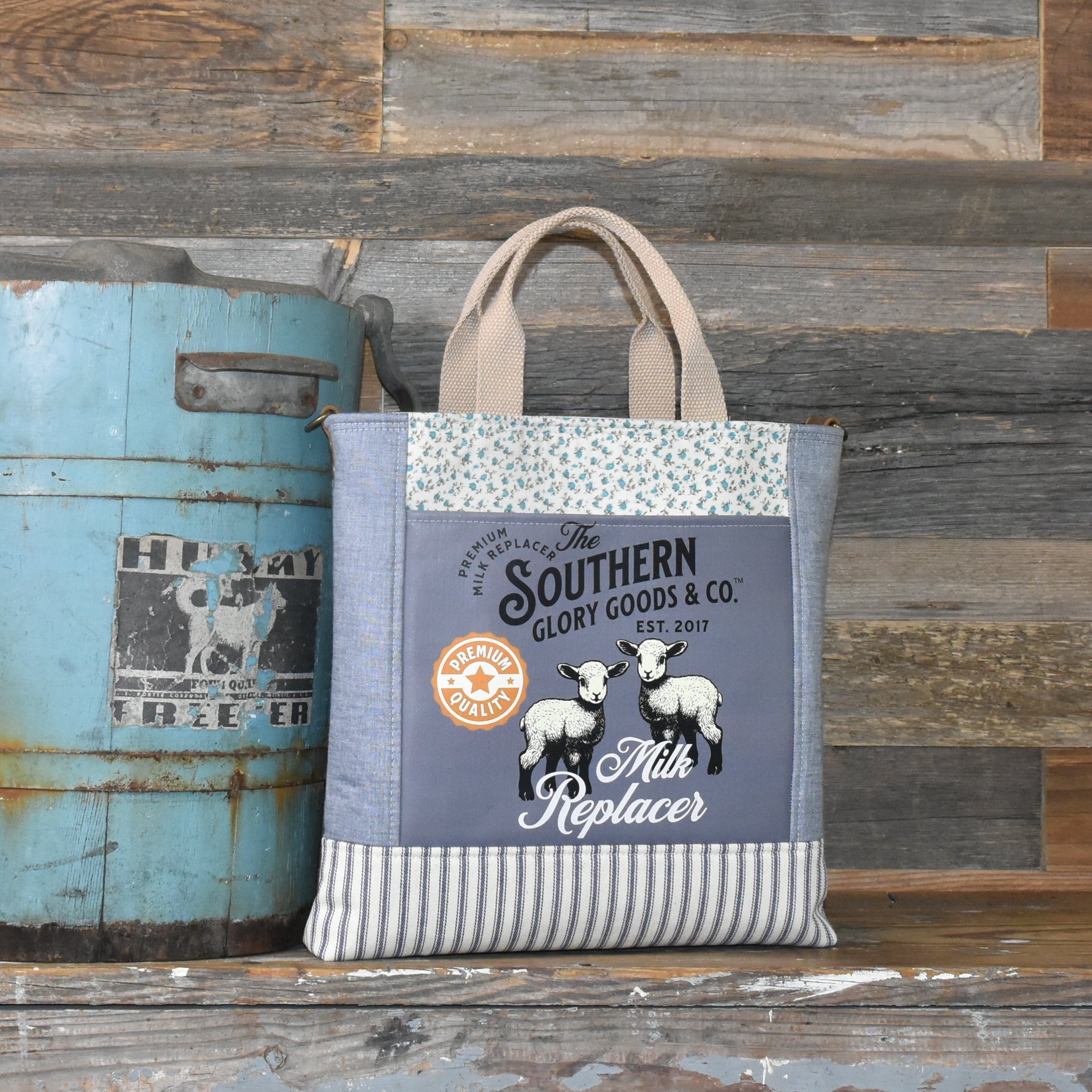 Handmade Vintage Style Lamb Milk Replacer Tote