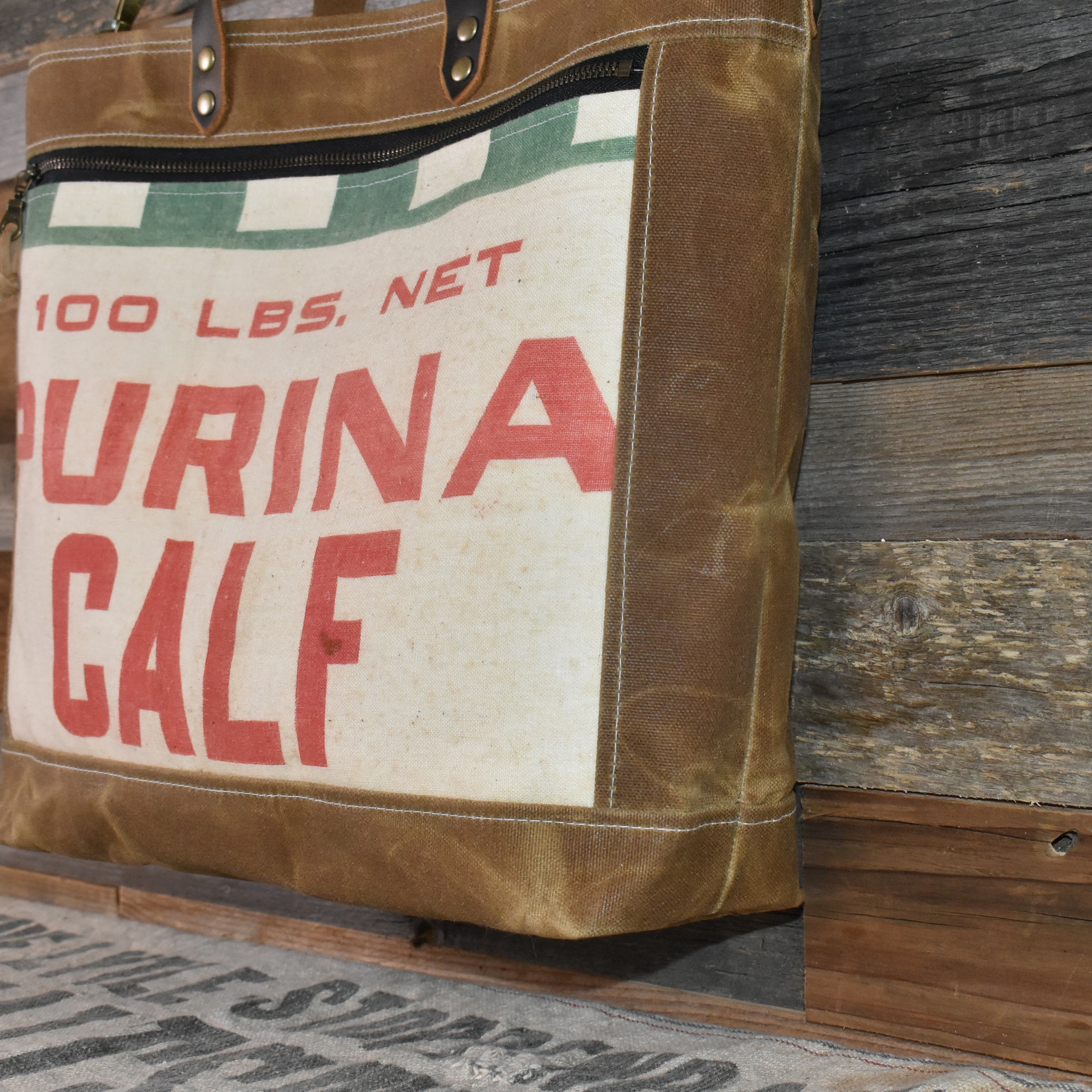 Vintage Purina Calf Feed Sack + Waxed Canvas Tote