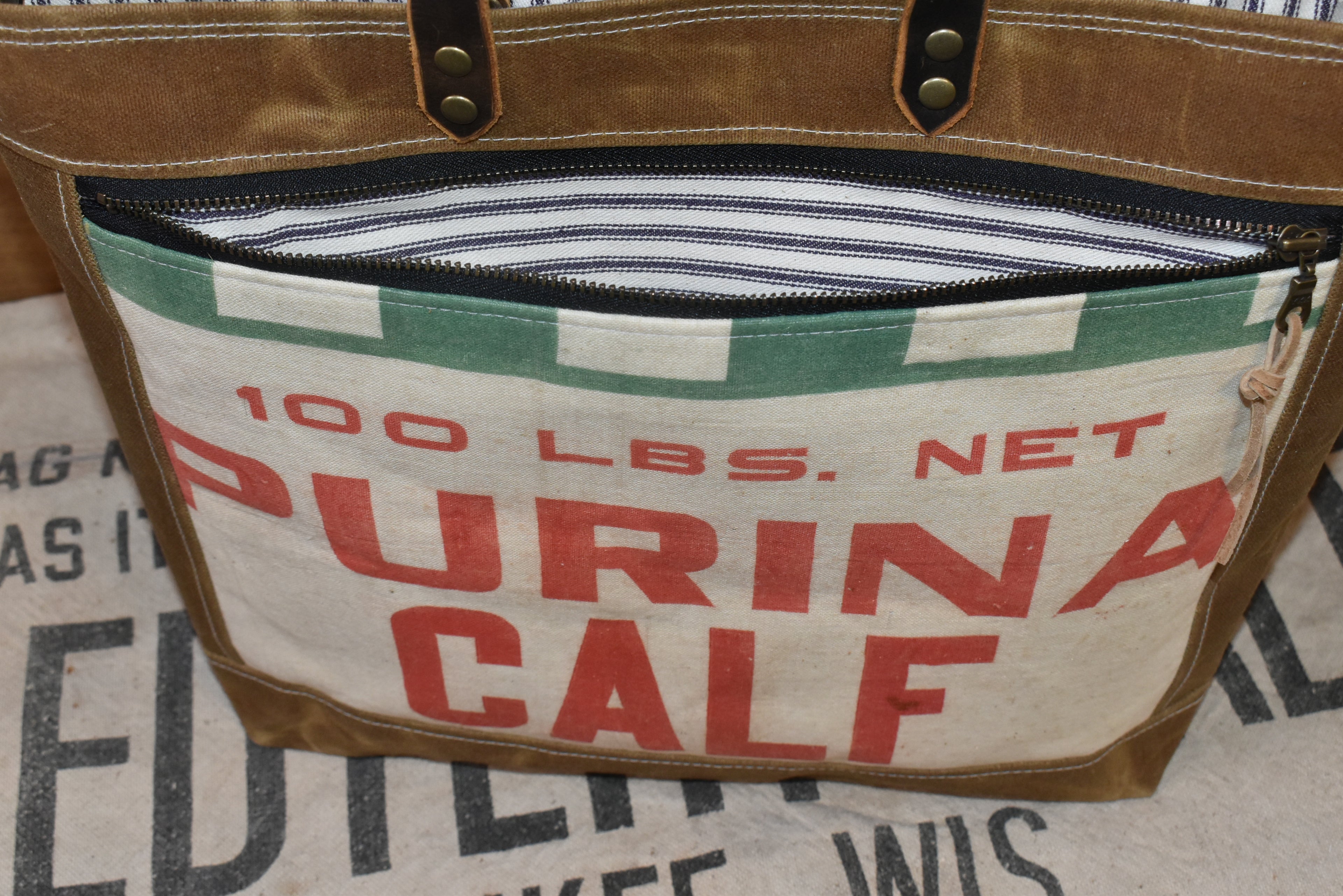 Vintage Purina Calf Feed Sack + Waxed Canvas Tote