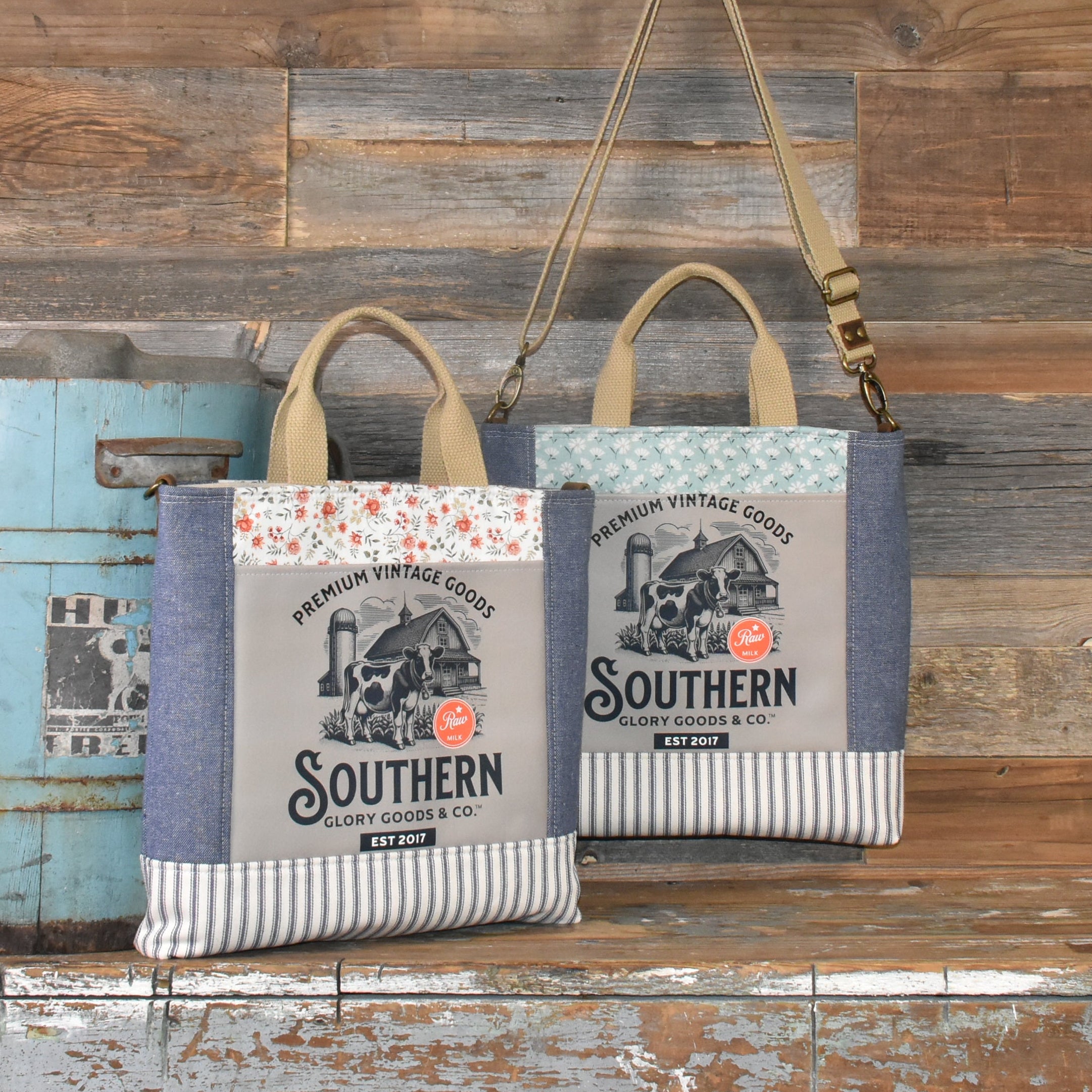 Handmade Vintage Style Dairy Tote