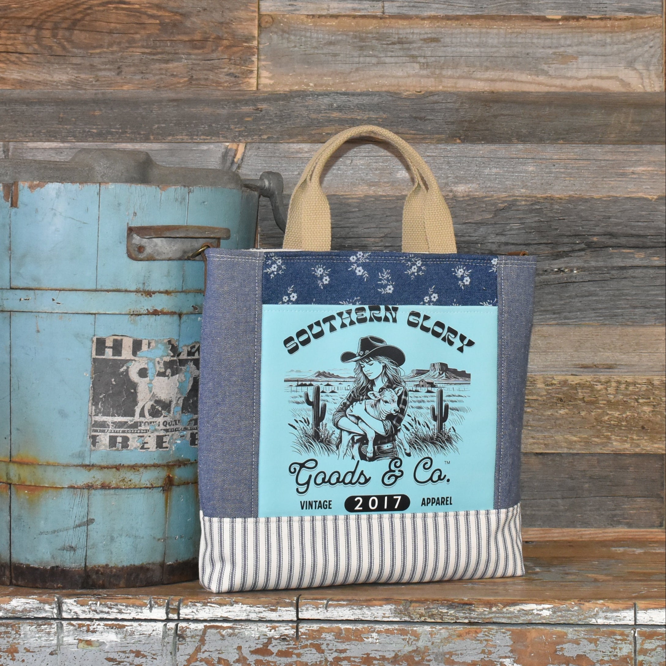 Handmade Vintage Style Cowgirl + Calf Tote