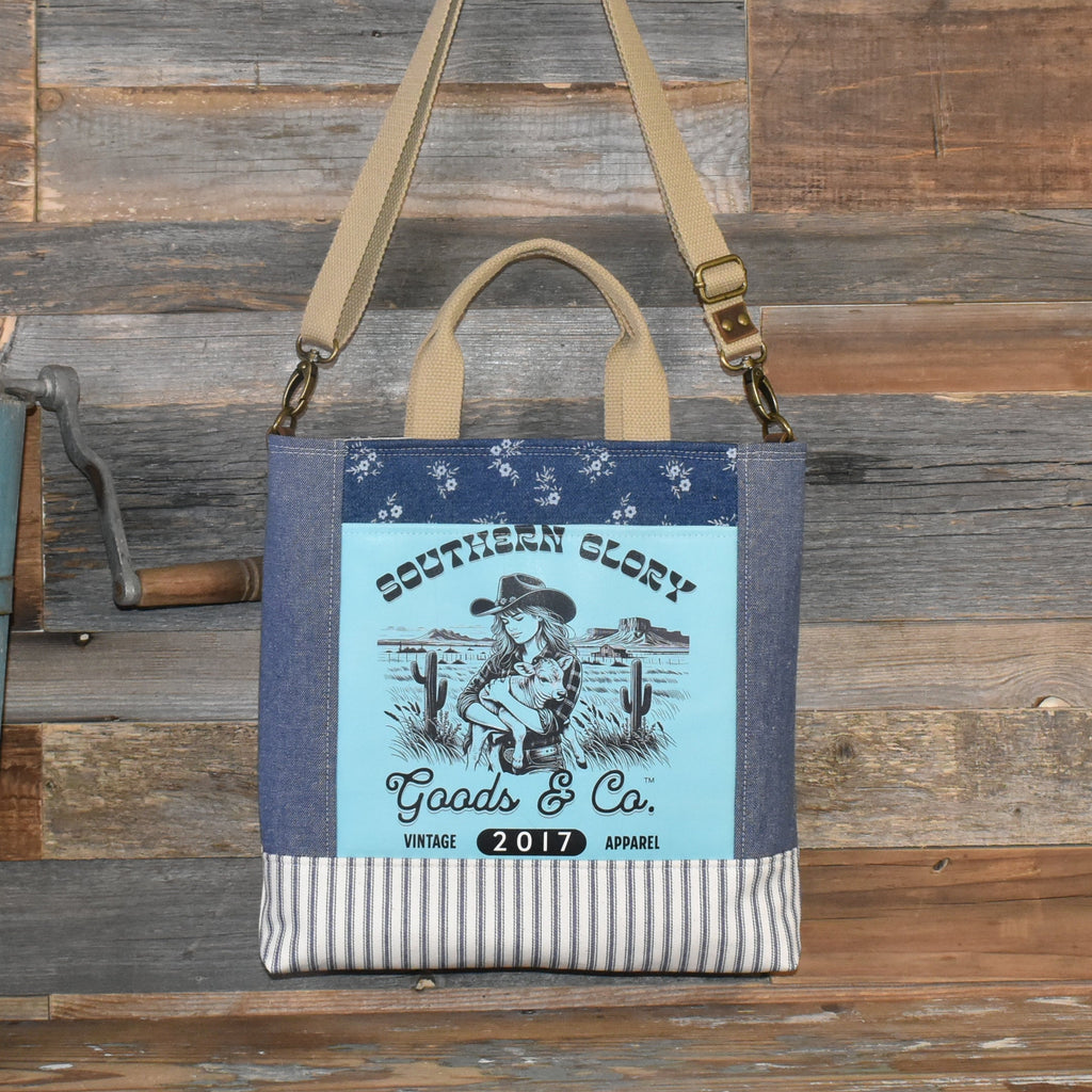 Handmade Vintage Style Cowgirl + Calf Tote