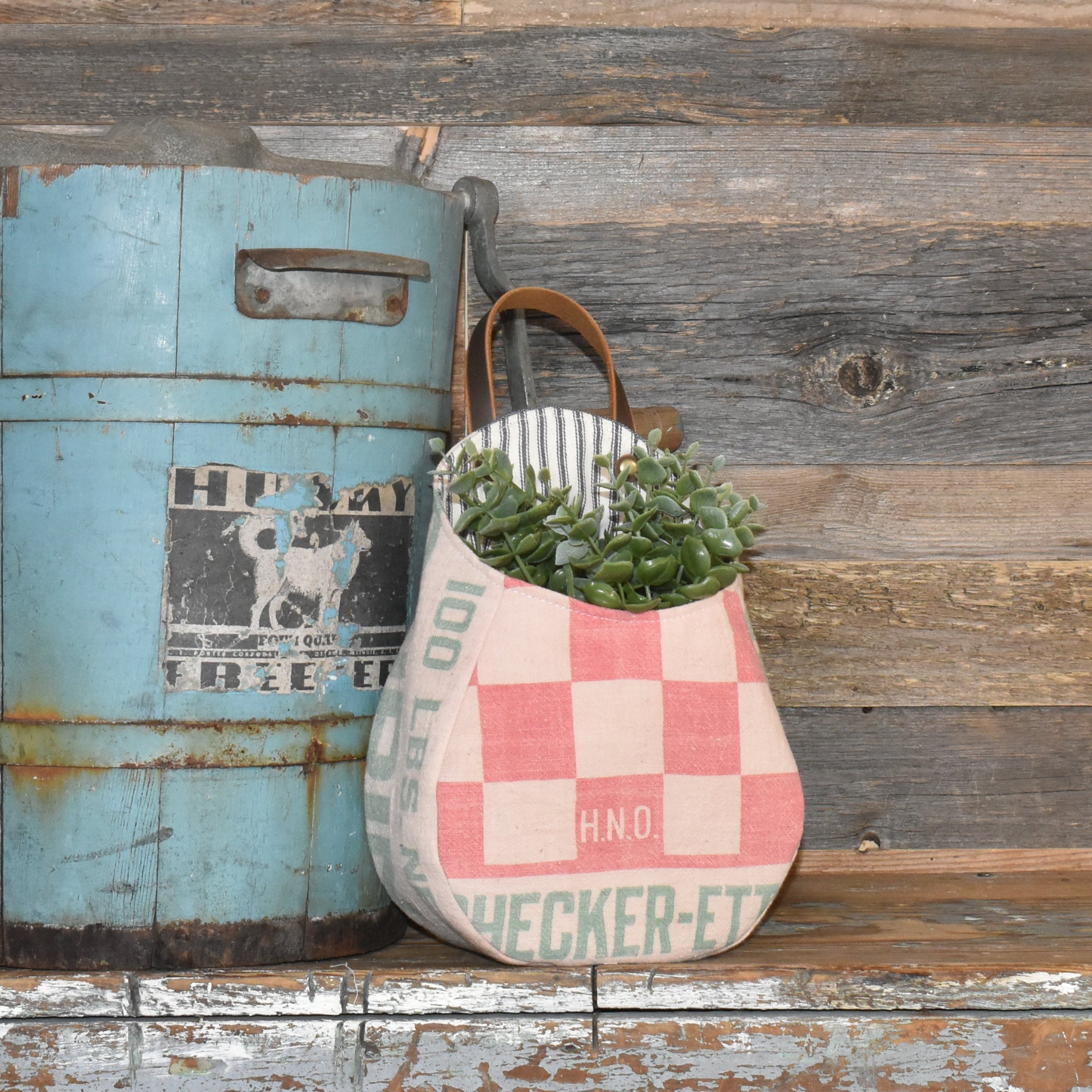 Vintage Purina Feed Sack Peg Basket