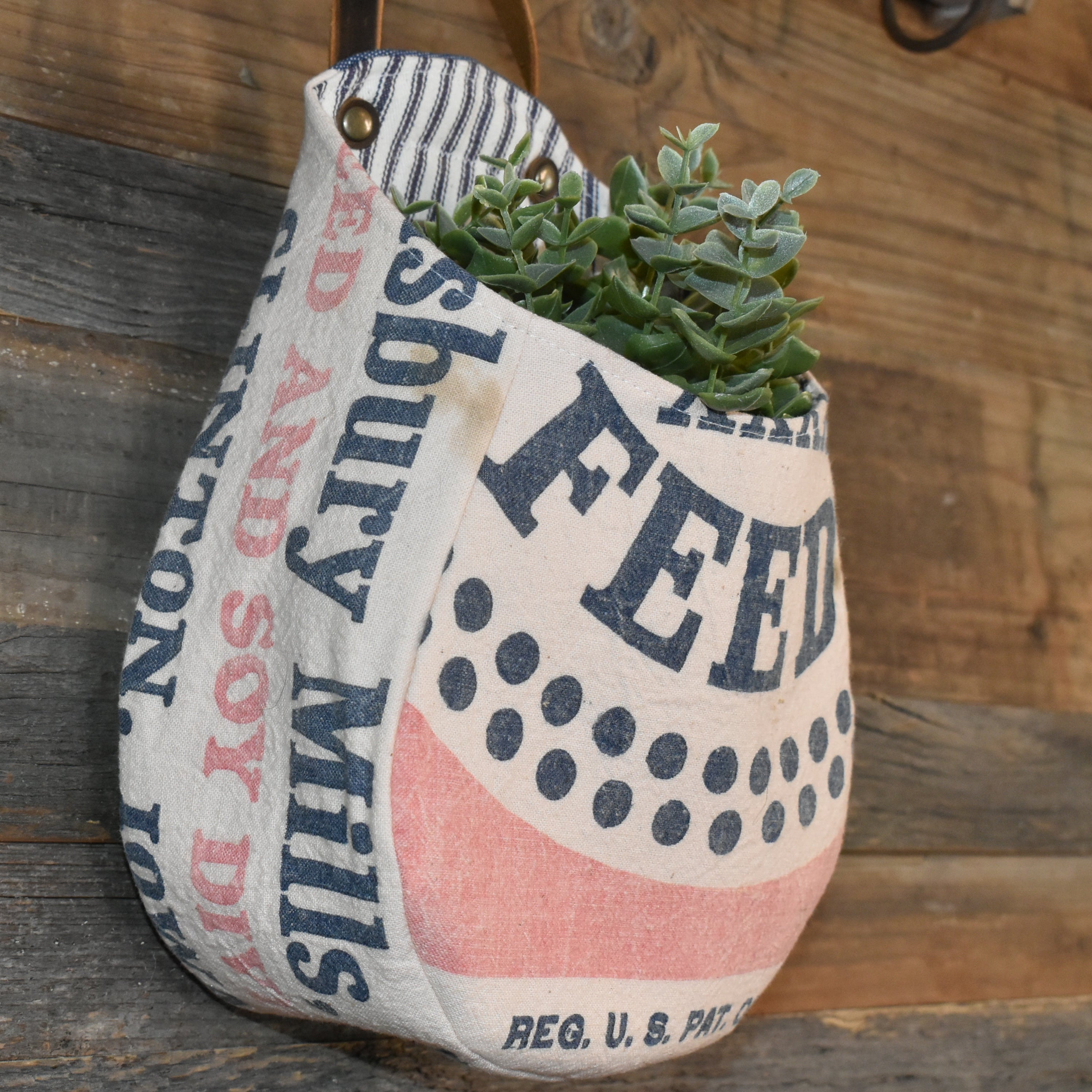 Vintage Pillsbury Feed Sack Peg Basket