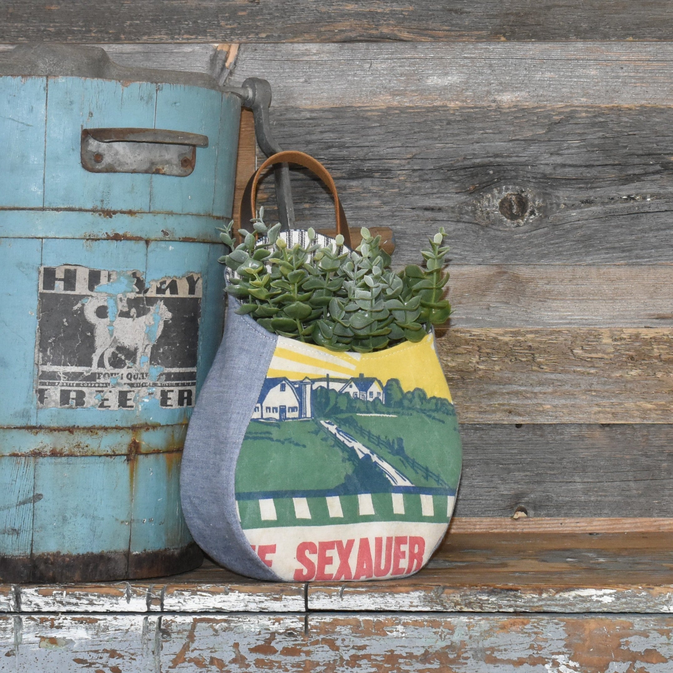 Vintage Sexauer Seed Sack Peg Basket