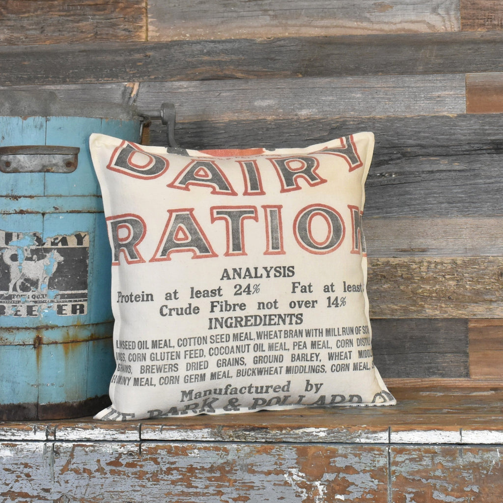 Vintage Park & Pollard Steven's Dairy Feed Sack Pillow