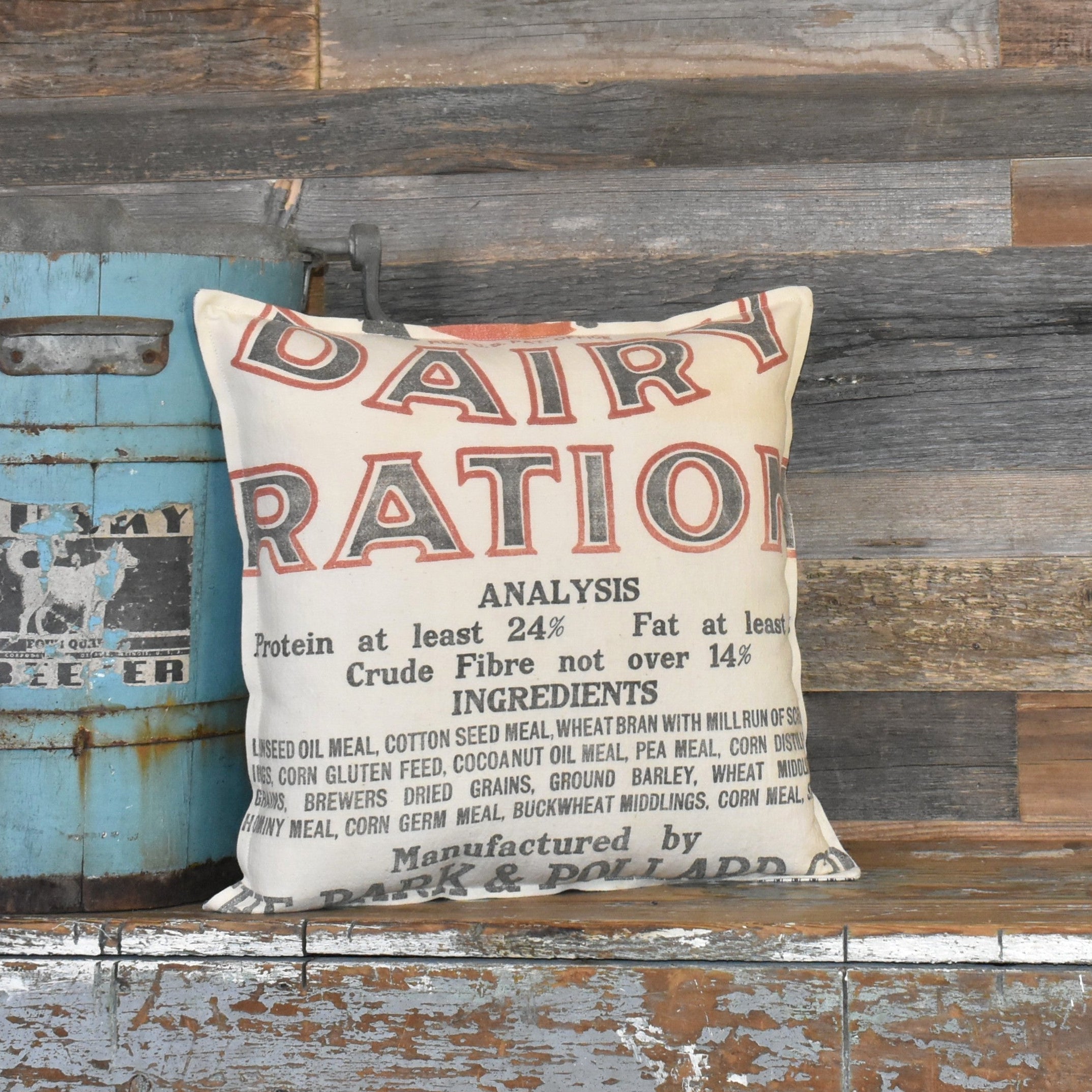Vintage Park & Pollard Steven's Dairy Feed Sack Pillow