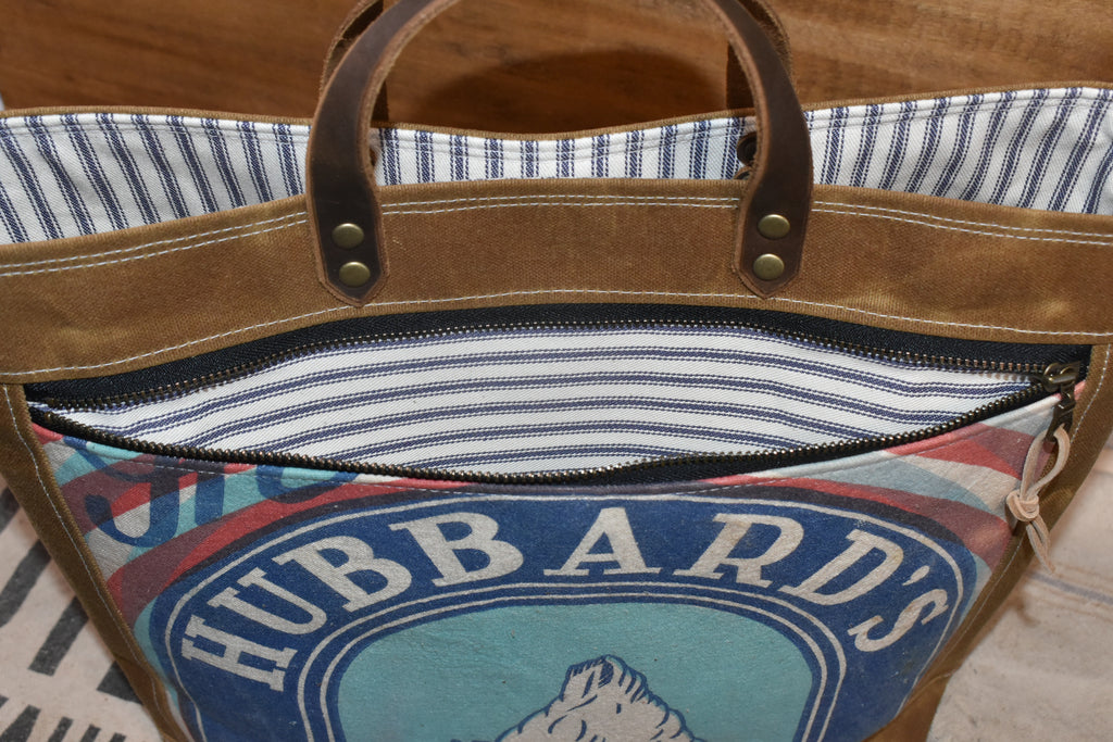 Vintage Hubbard's Sunshine Feed Sack + Waxed Canvas Tote
