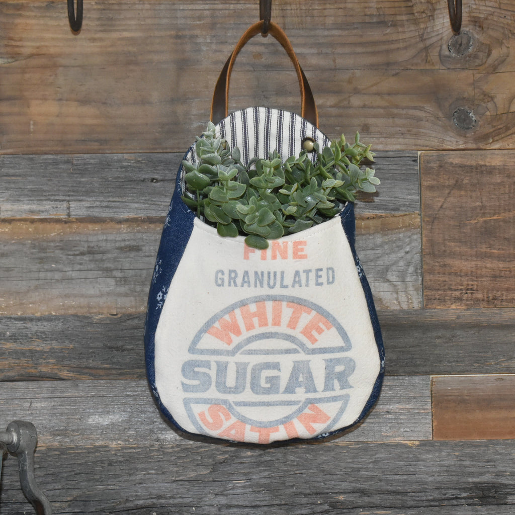 Vintage White Satin Sugar Sack Wall Pocket Basket