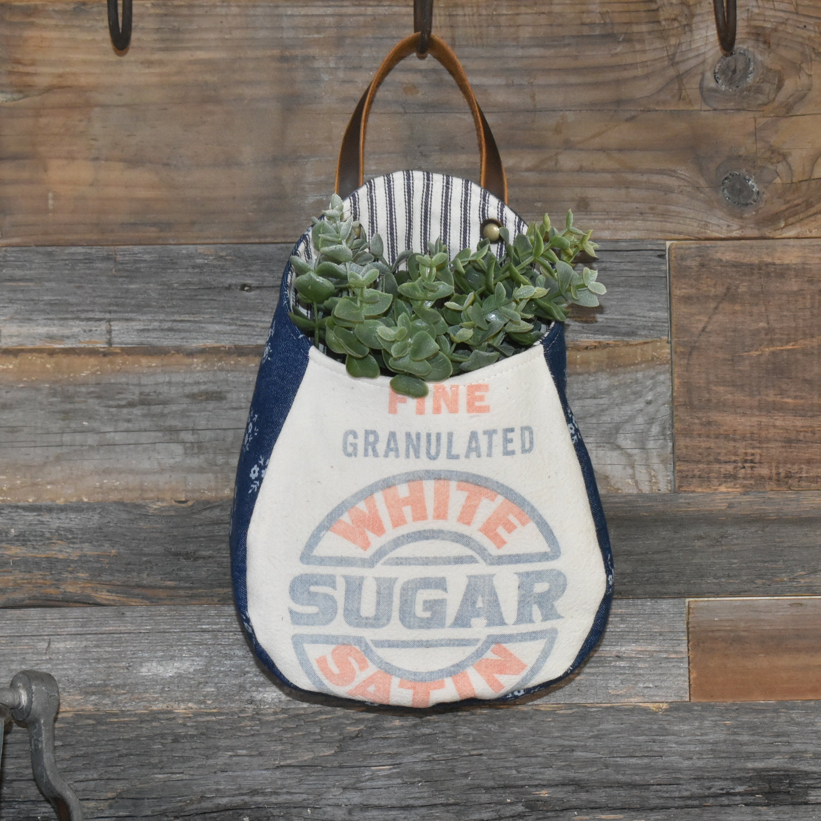 Vintage White Satin Sugar Sack Wall Pocket Basket