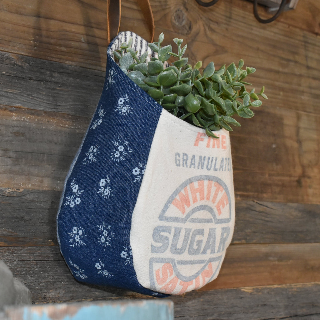 Vintage White Satin Sugar Sack Wall Pocket Basket