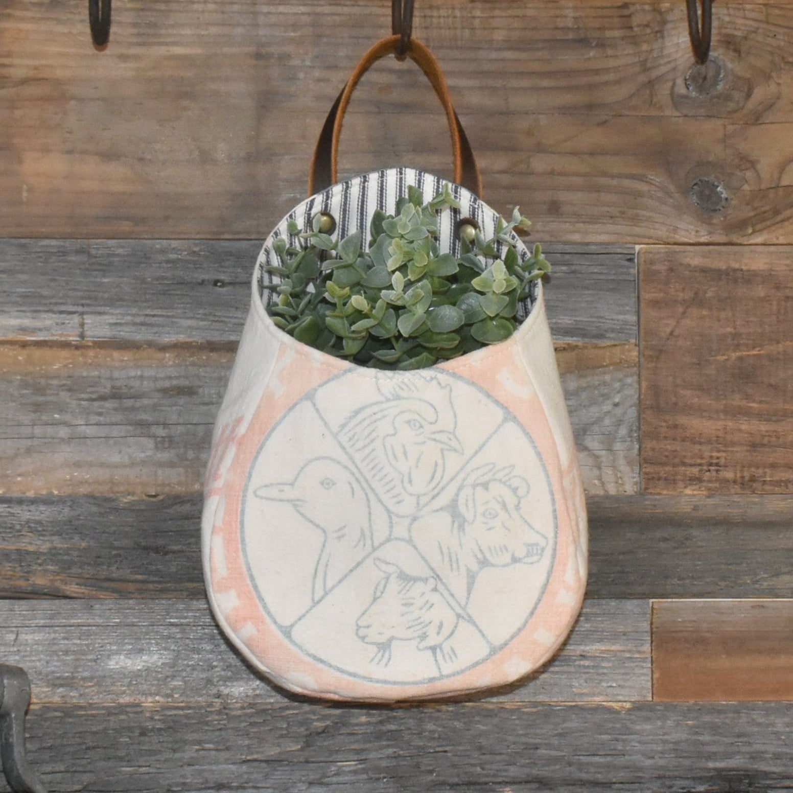 Vintage Pratt's Feed Sack Wall Pocket Basket