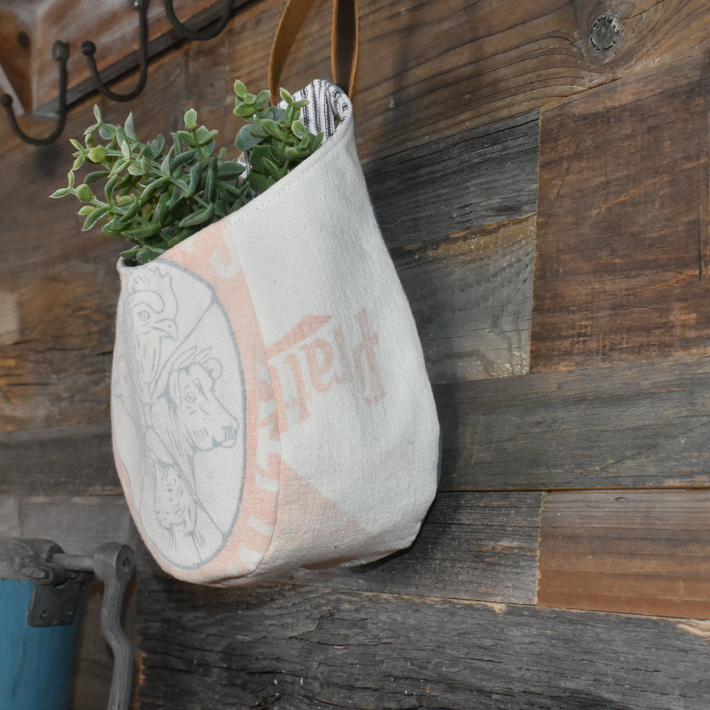 Vintage Pratt's Feed Sack Wall Pocket Basket
