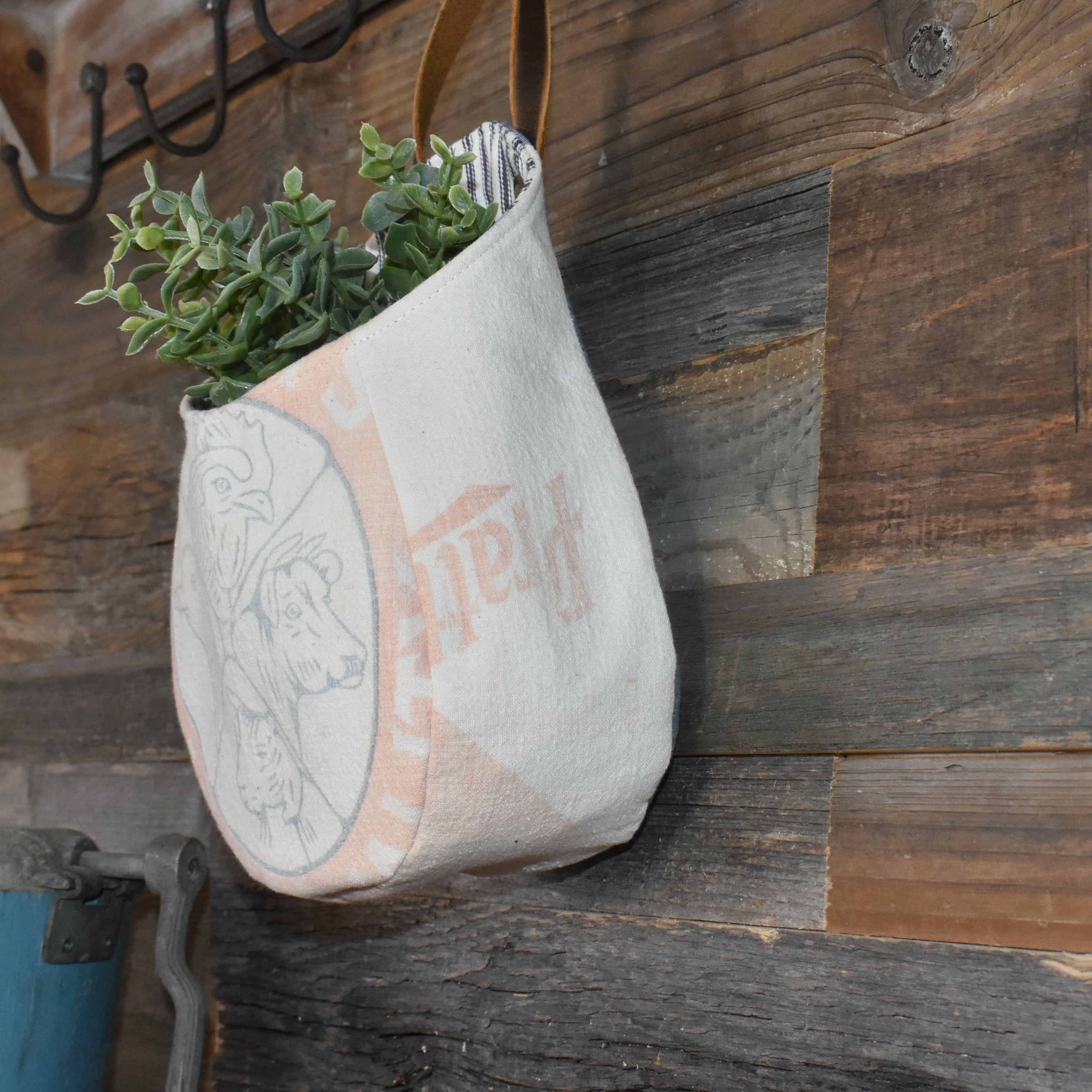 Vintage Pratt's Feed Sack Wall Pocket Basket