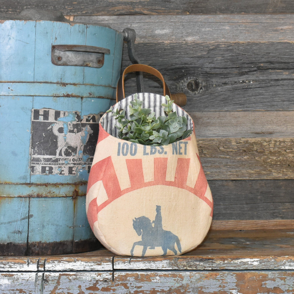 Vintage Wayne Feed Sack Wall Pocket Basket