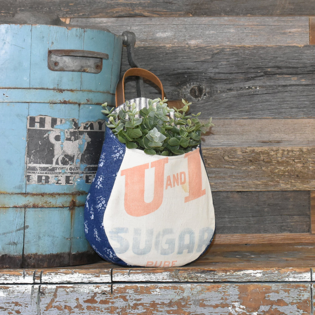 Vintage U and I Sugar Sack Wall Pocket Basket