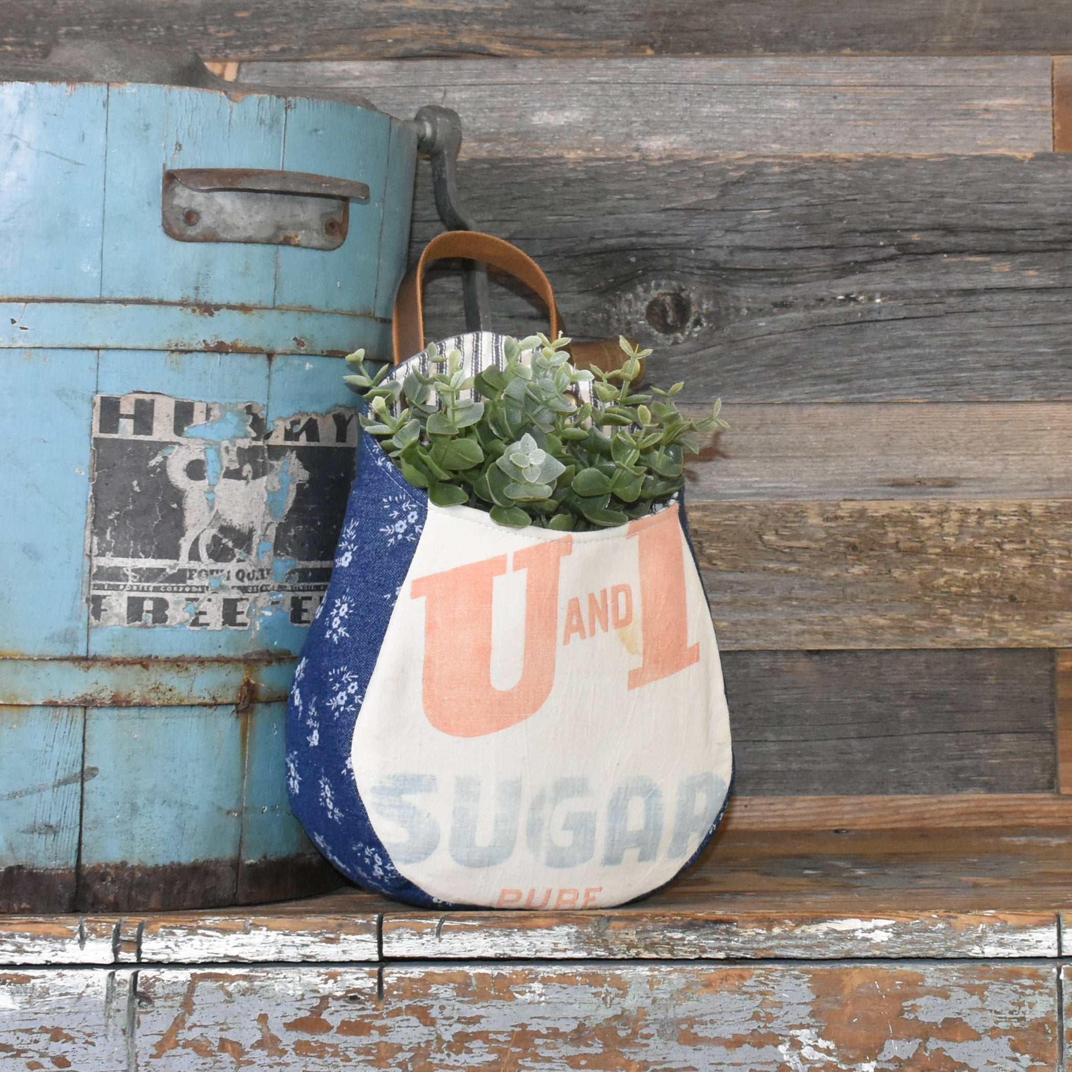 Vintage U and I Sugar Sack Wall Pocket Basket