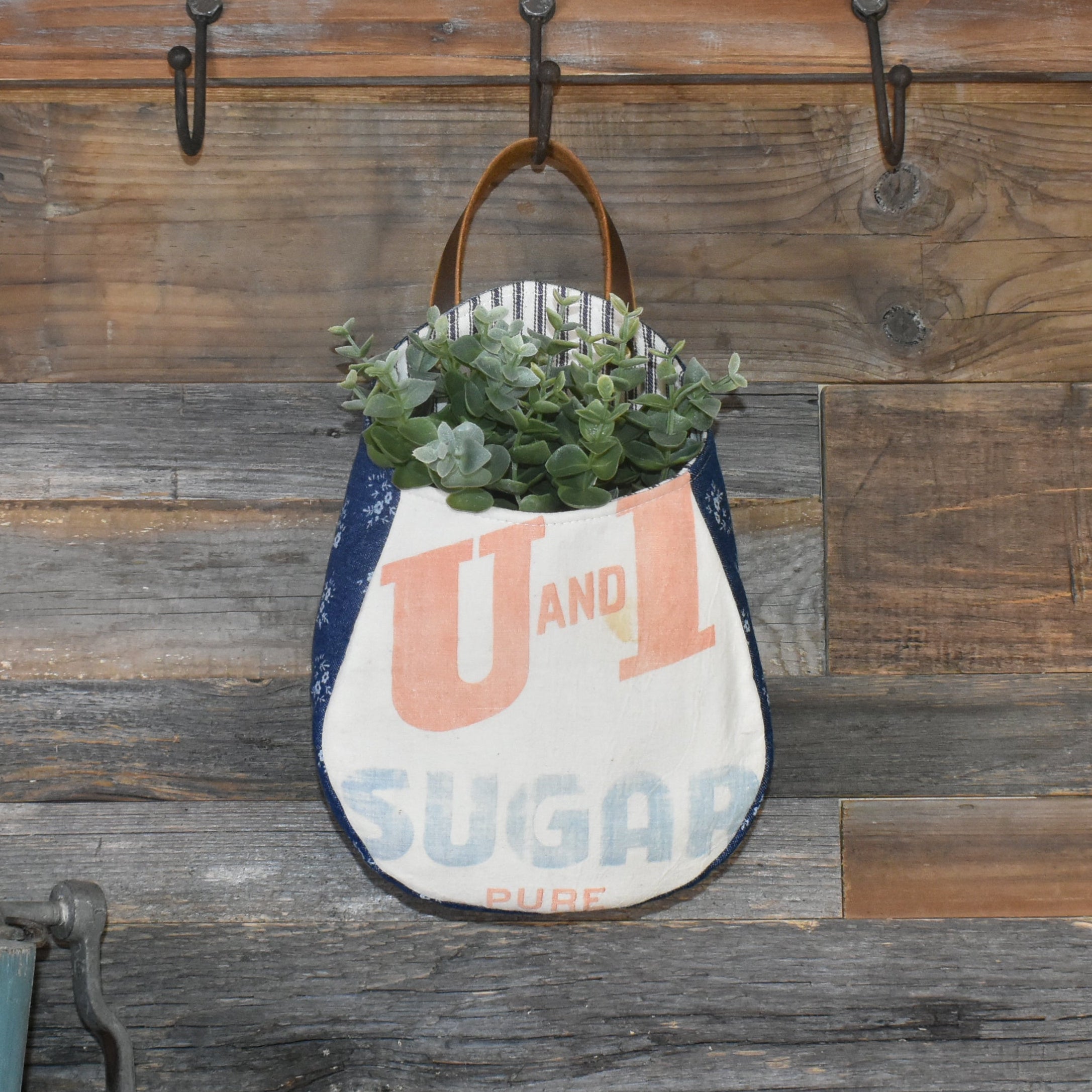 Vintage U and I Sugar Sack Wall Pocket Basket