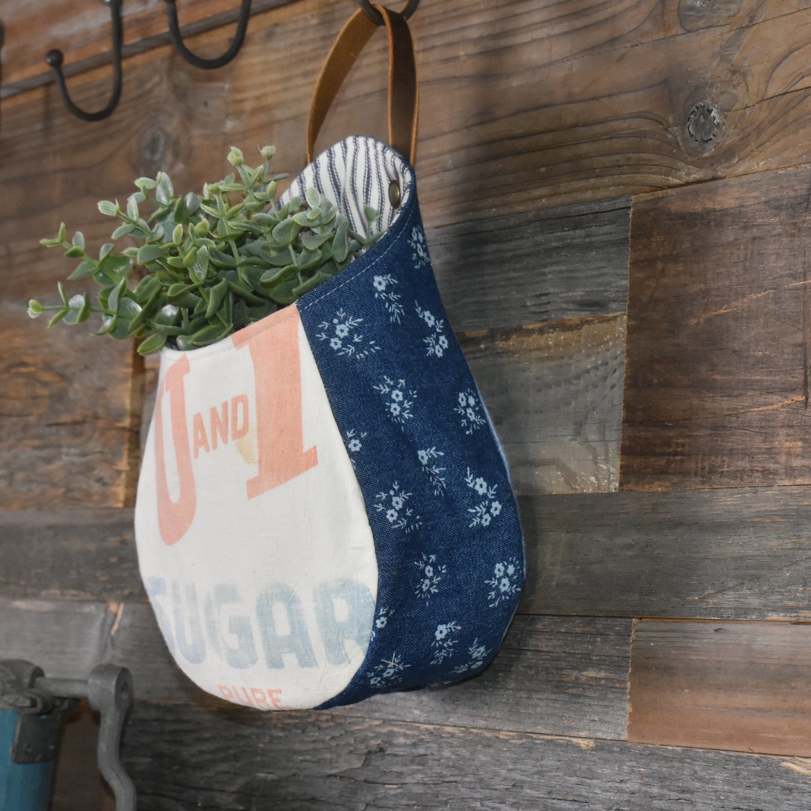 Vintage U and I Sugar Sack Wall Pocket Basket