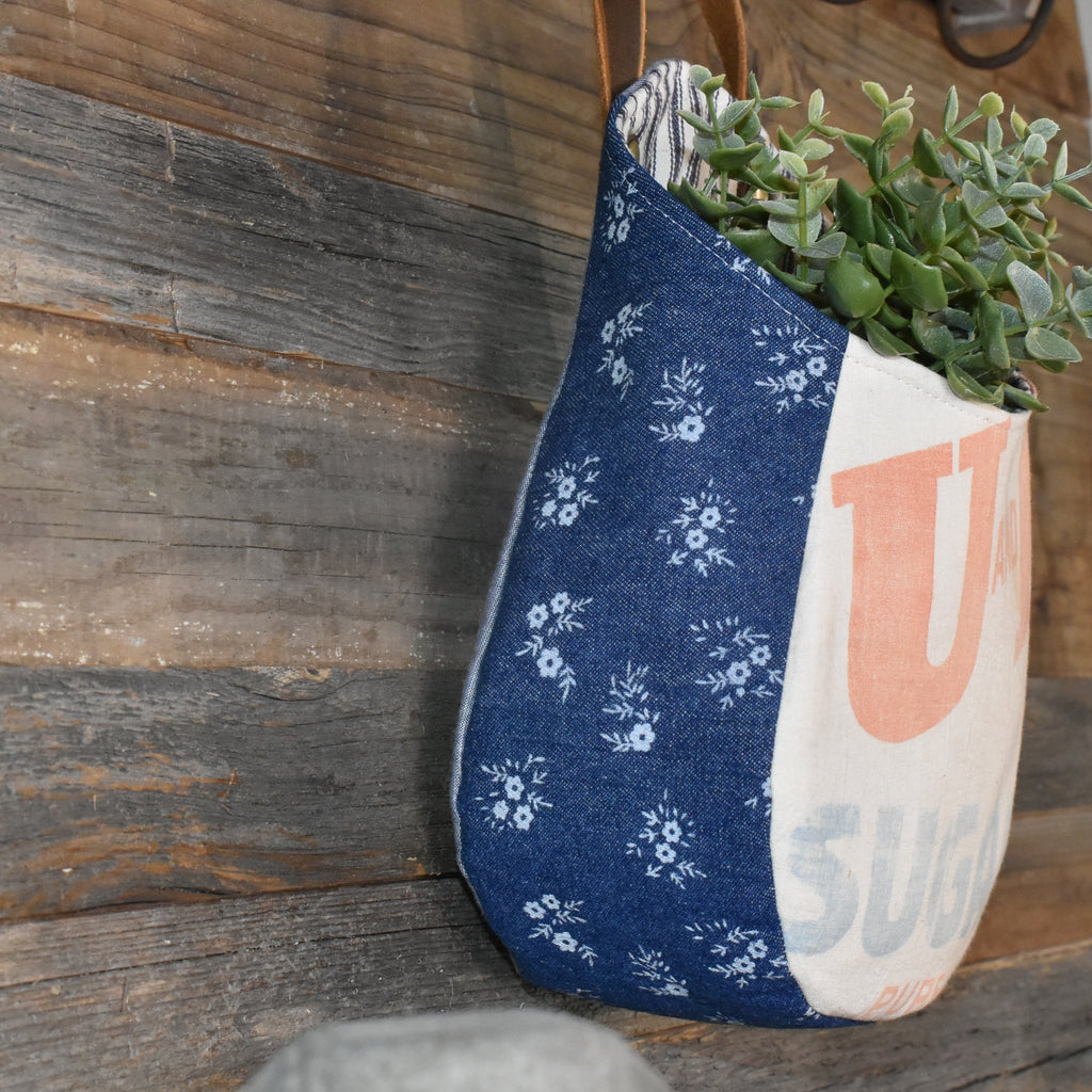 Vintage U and I Sugar Sack Wall Pocket Basket