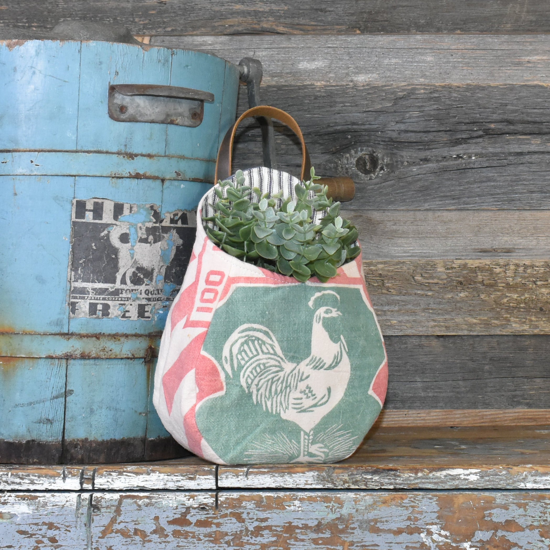 Vintage West-Nesbitt Feed Sack Wall Pocket Basket