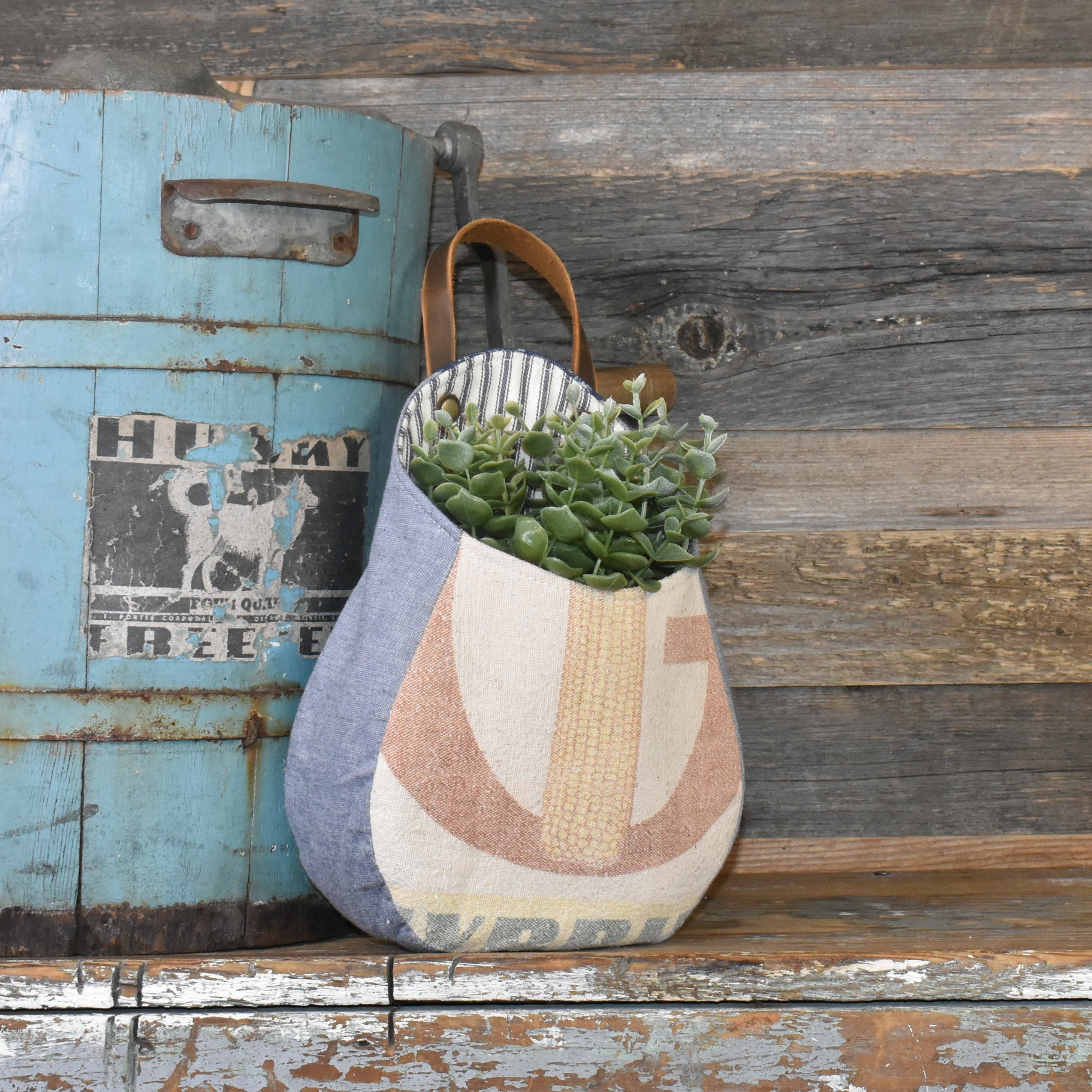 Vintage Funk's G Hybrid Corn Seed Sack Wall Pocket Basket