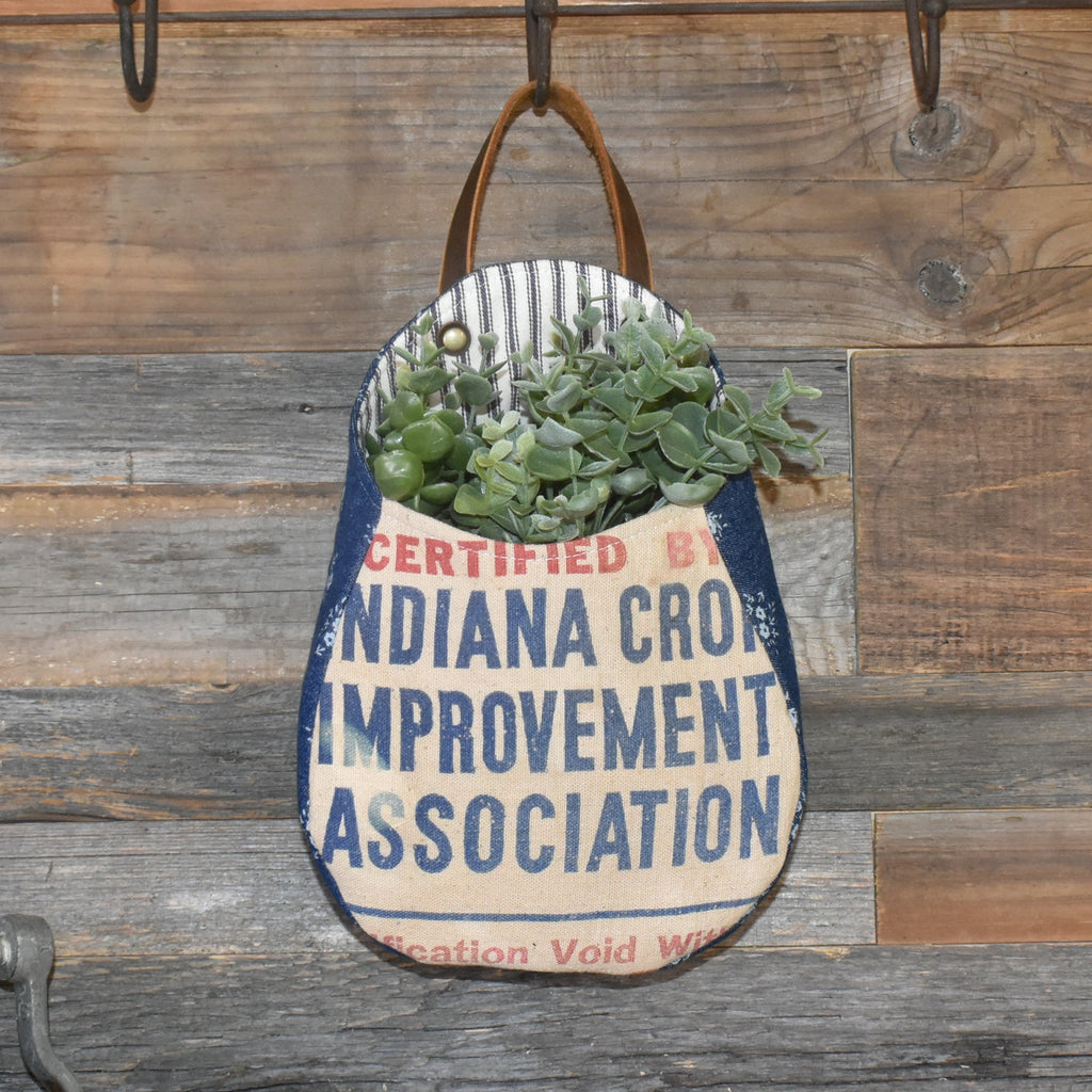Vintage Indiana Seed Sack Wall Pocket Basket