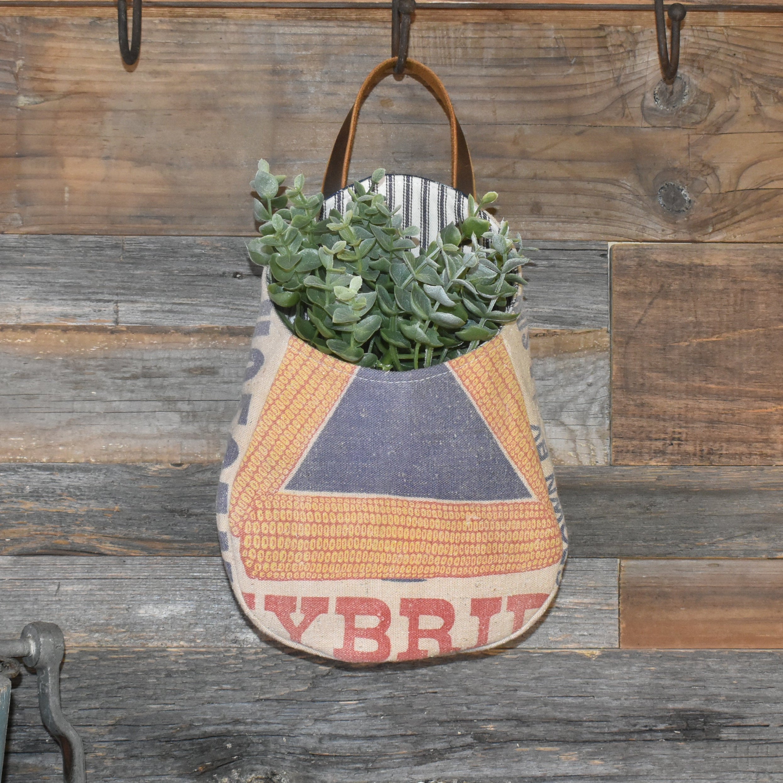 Vintage Hoegemeyer Hybrid Corn Seed Sack Wall Pocket Basket