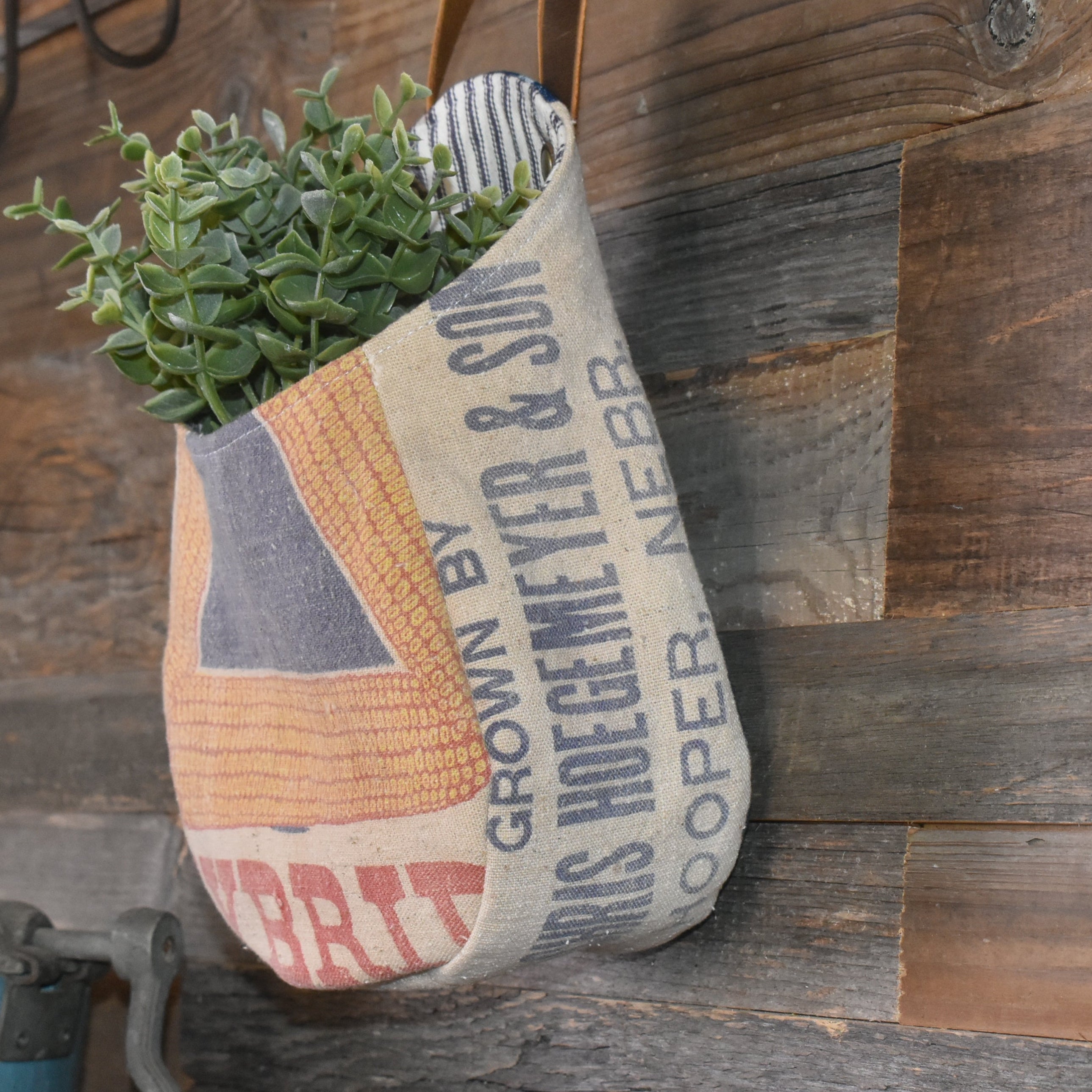 Vintage Hoegemeyer Hybrid Corn Seed Sack Wall Pocket Basket