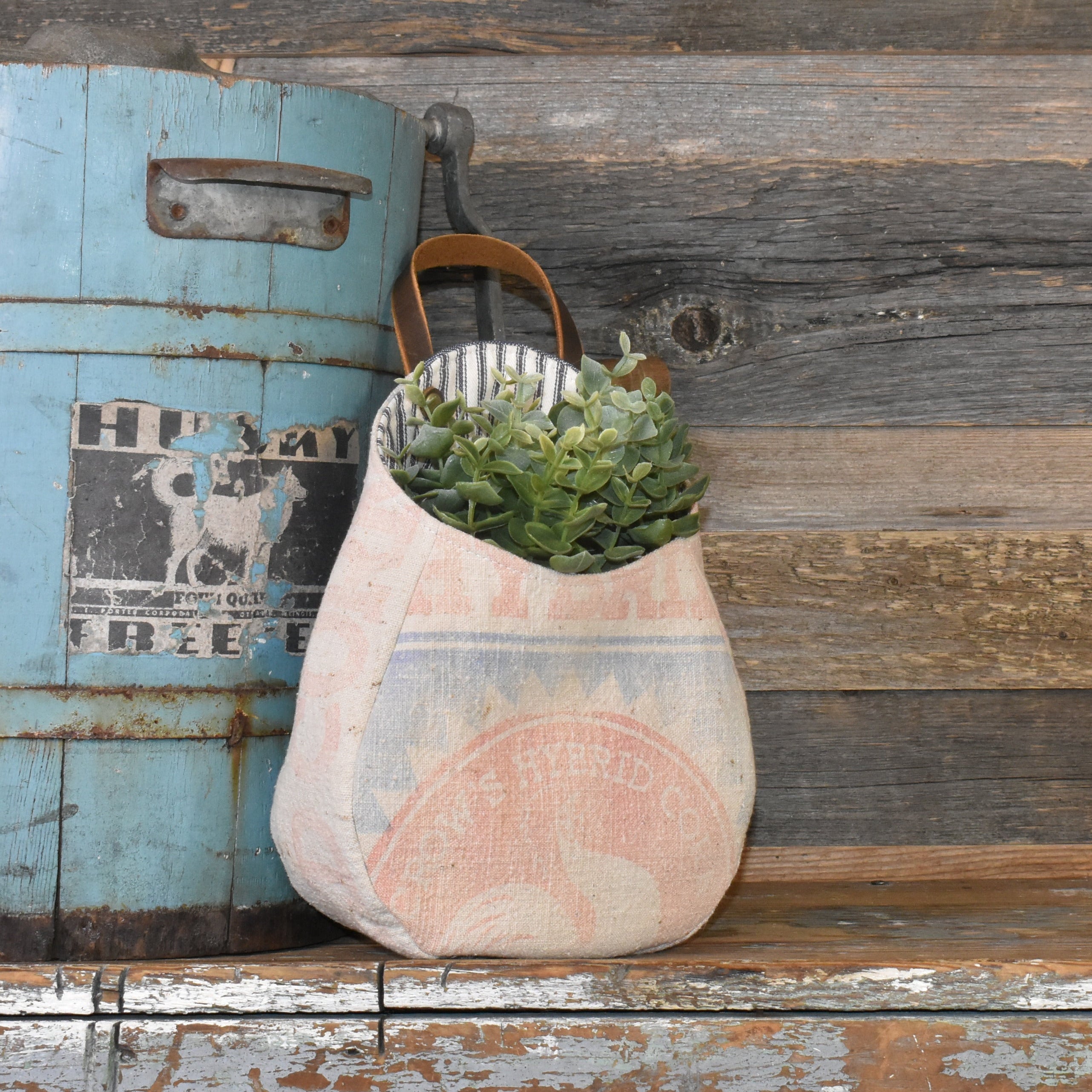 Vintage Crow's Hybrid Corn Seed Sack Wall Pocket Basket