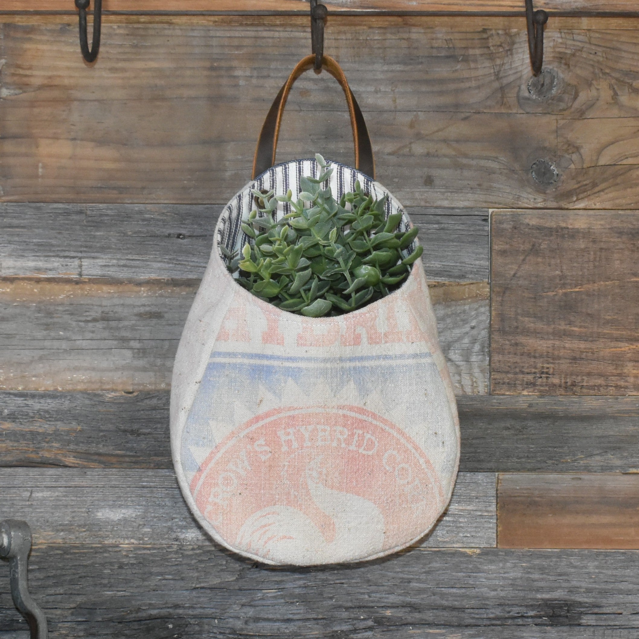 Vintage Crow's Hybrid Corn Seed Sack Wall Pocket Basket