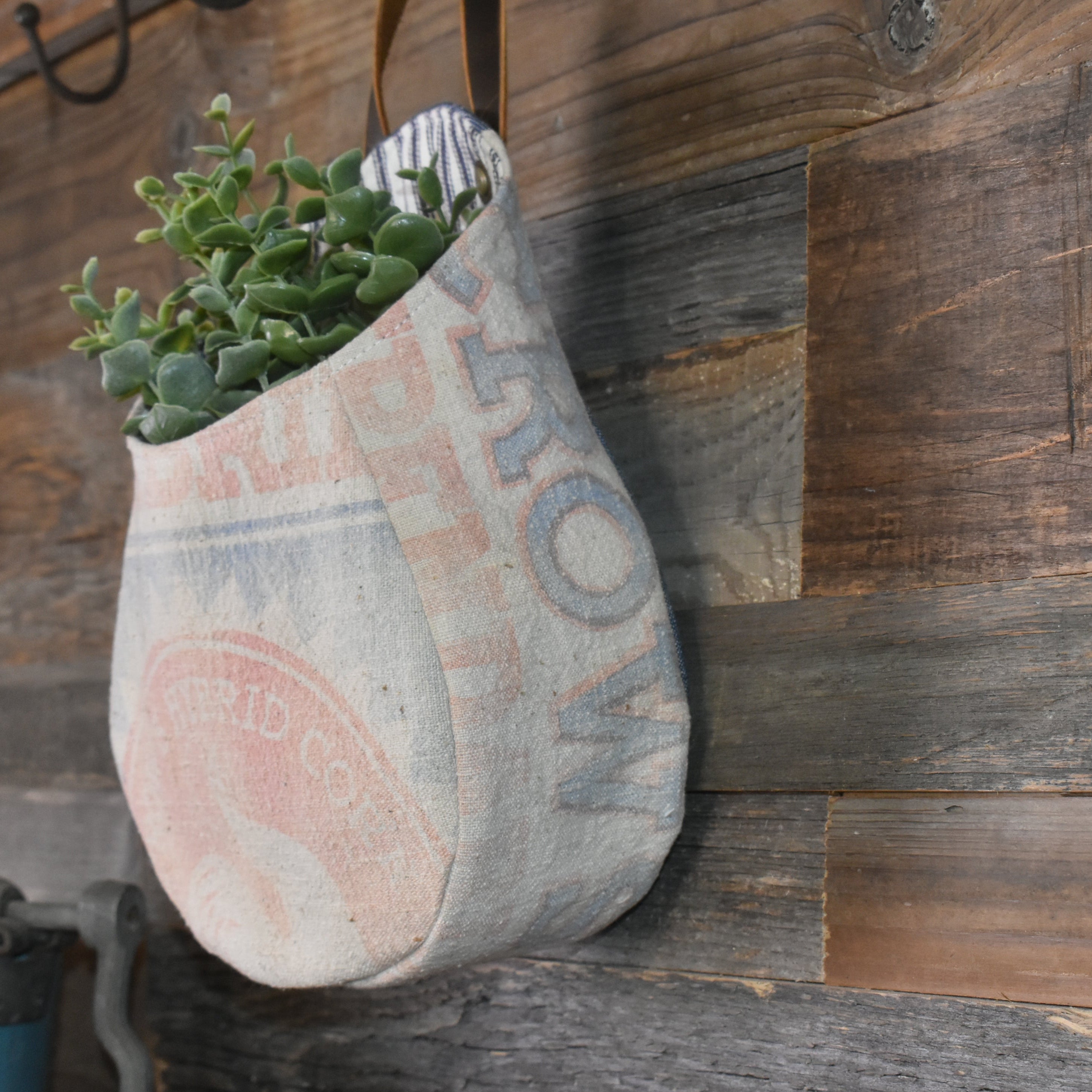 Vintage Crow's Hybrid Corn Seed Sack Wall Pocket Basket