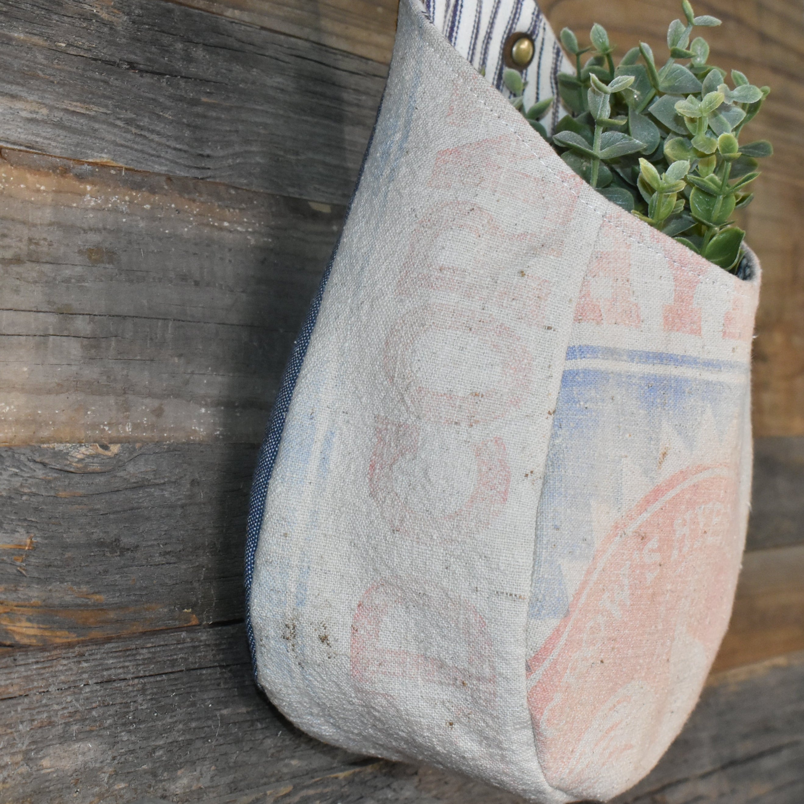 Vintage Crow's Hybrid Corn Seed Sack Wall Pocket Basket