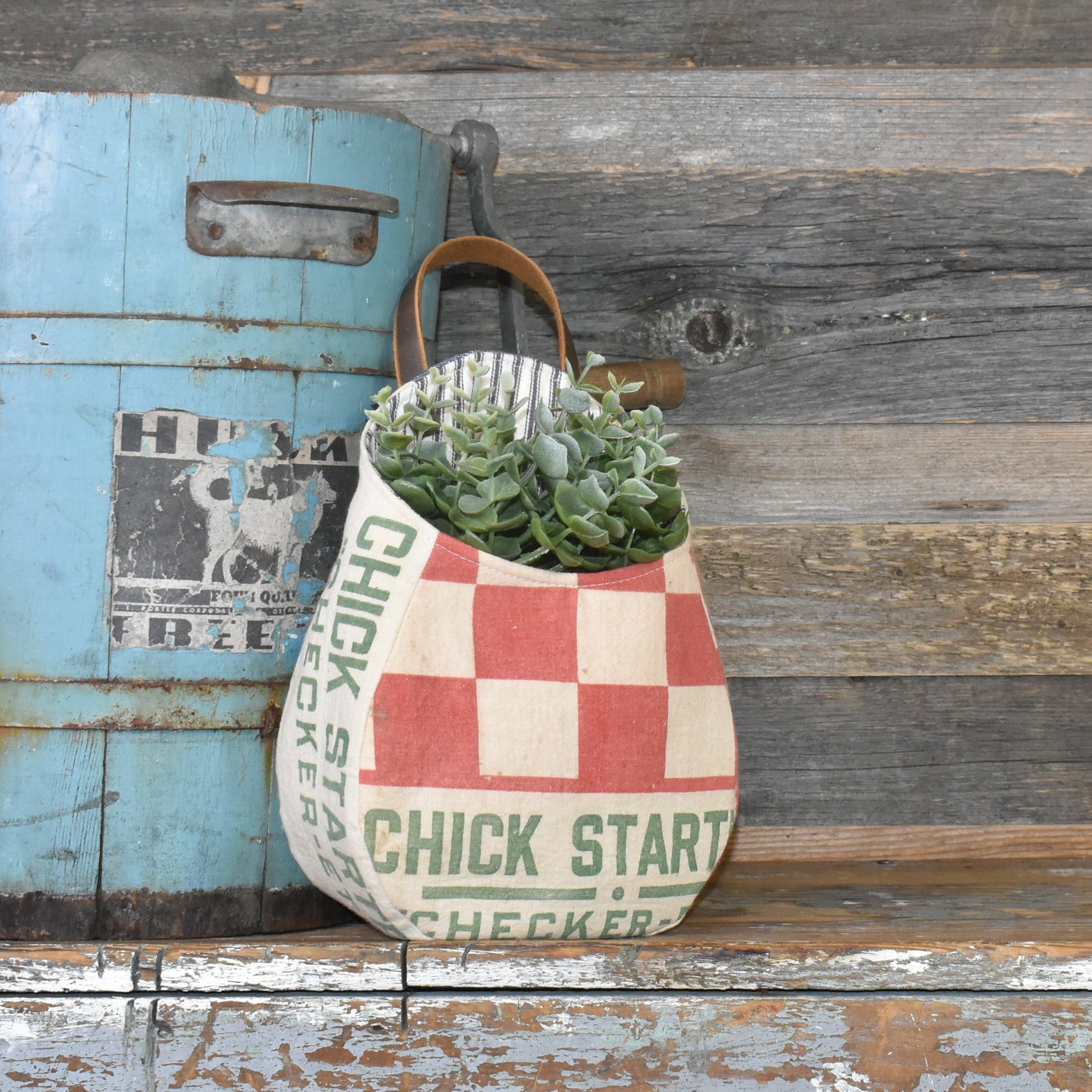 Vintage Purina Chick Feed Sack Wall Pocket Basket