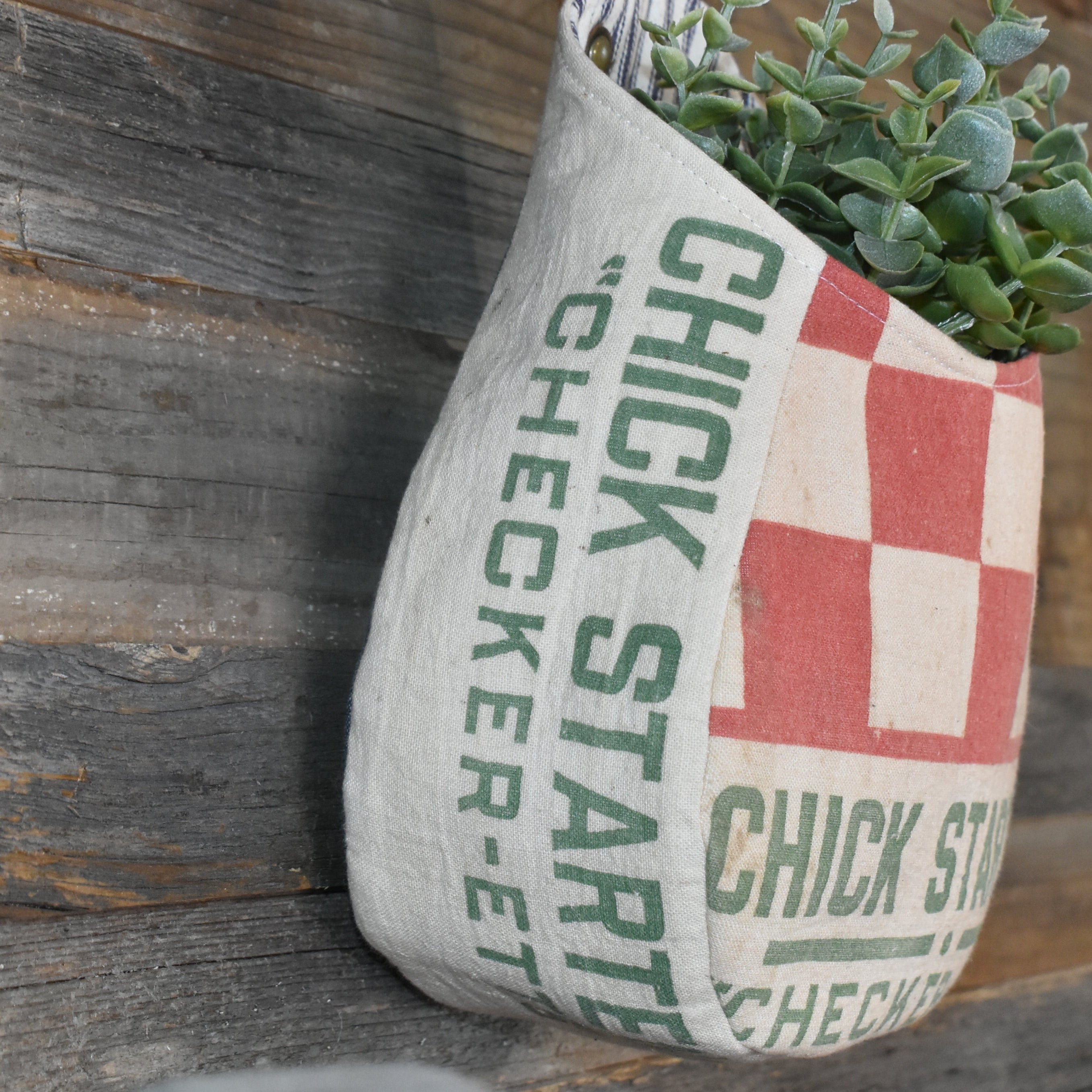 Vintage Purina Chick Feed Sack Wall Pocket Basket